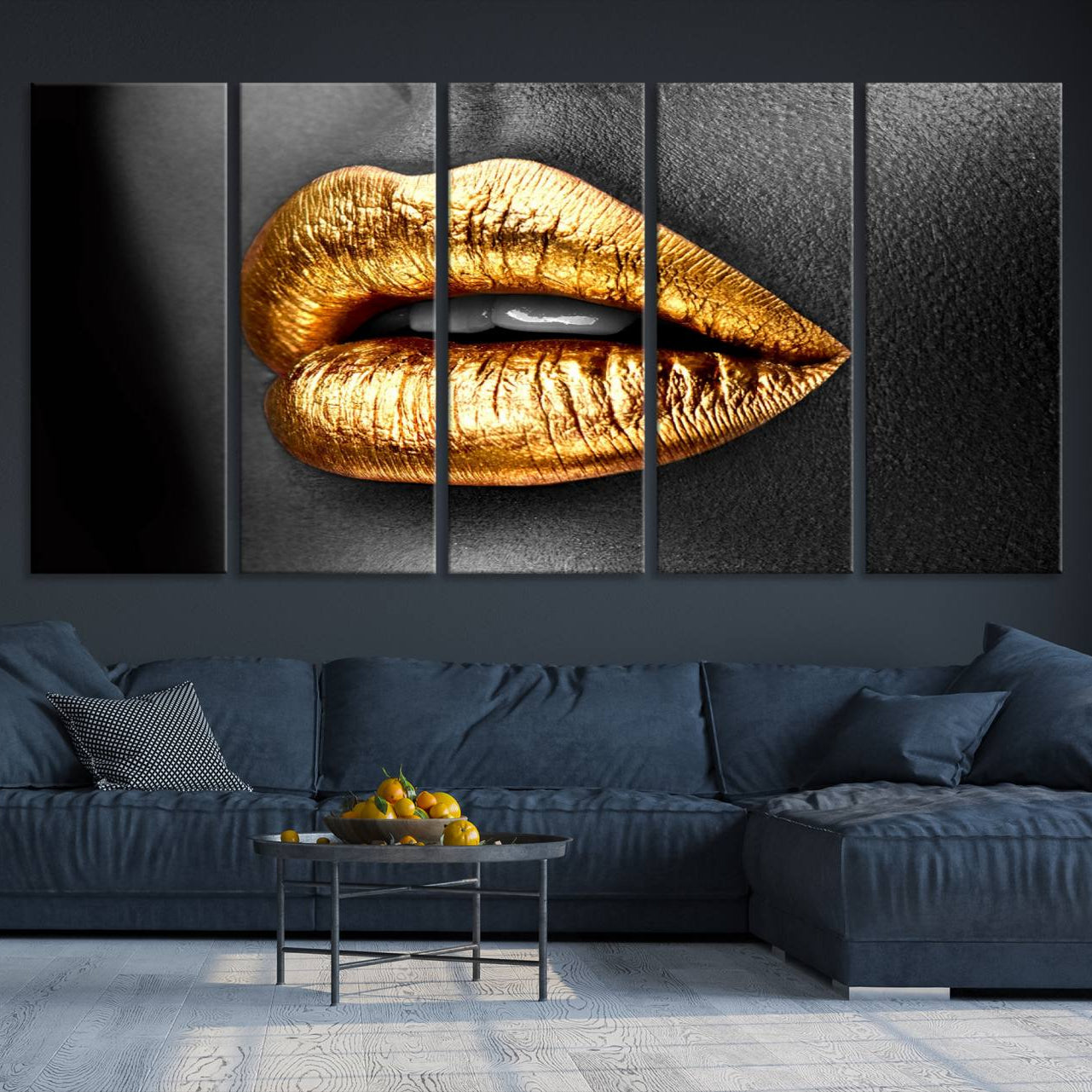 -Gold Lips Canvas Wall Art Print Makeup Wall Art Fashion Beauty Canvas Print