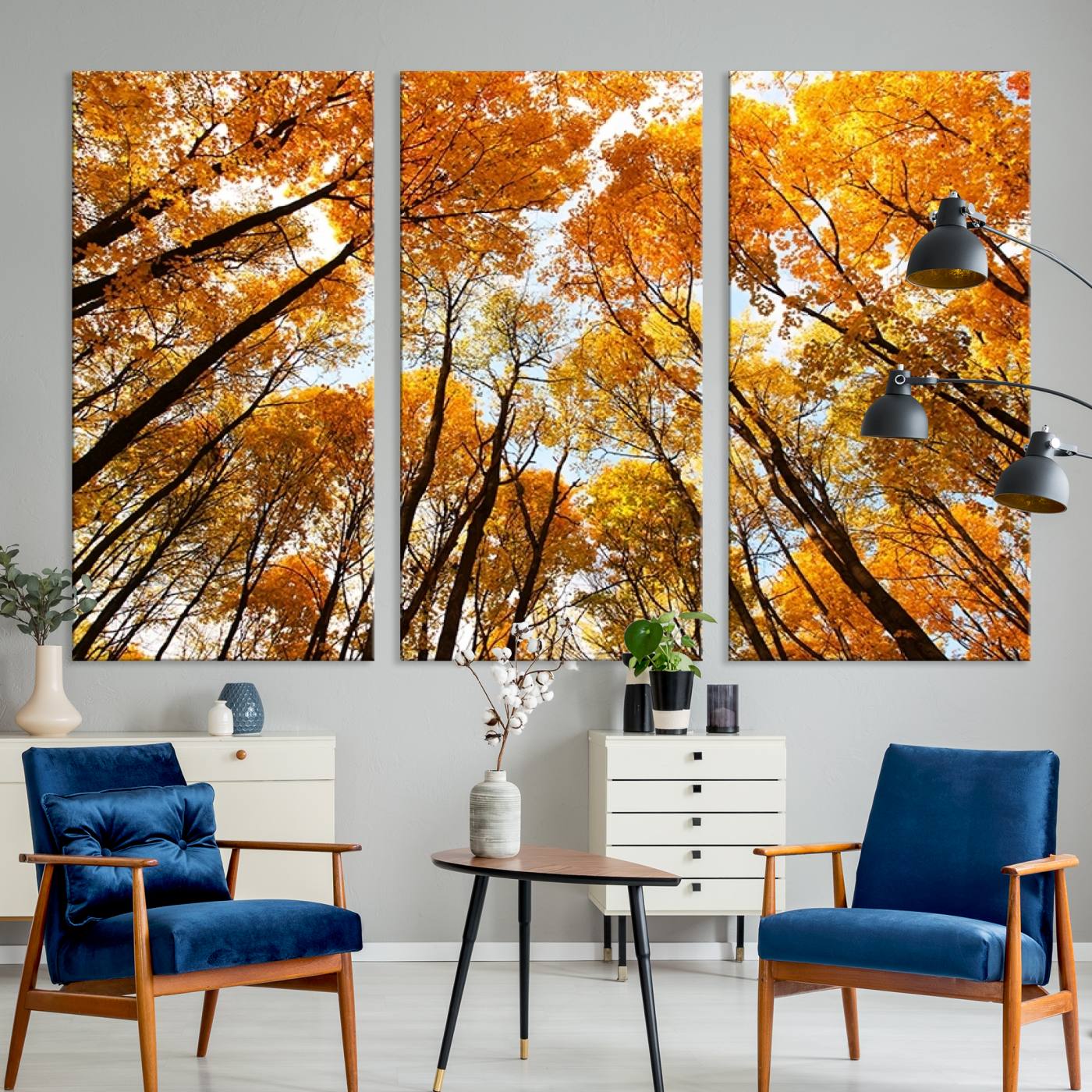 -Golden Autumn Forest Wall Art Print - Vibrant Tree Canopy with Warm Yellow and Orange Foliage, Ready