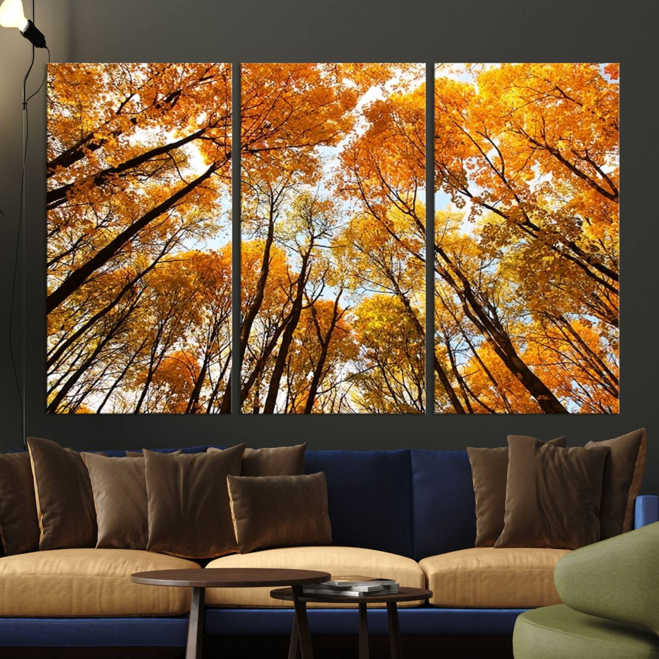 -Golden Autumn Forest Wall Art Print - Vibrant Tree Canopy with Warm Yellow and Orange Foliage, Ready