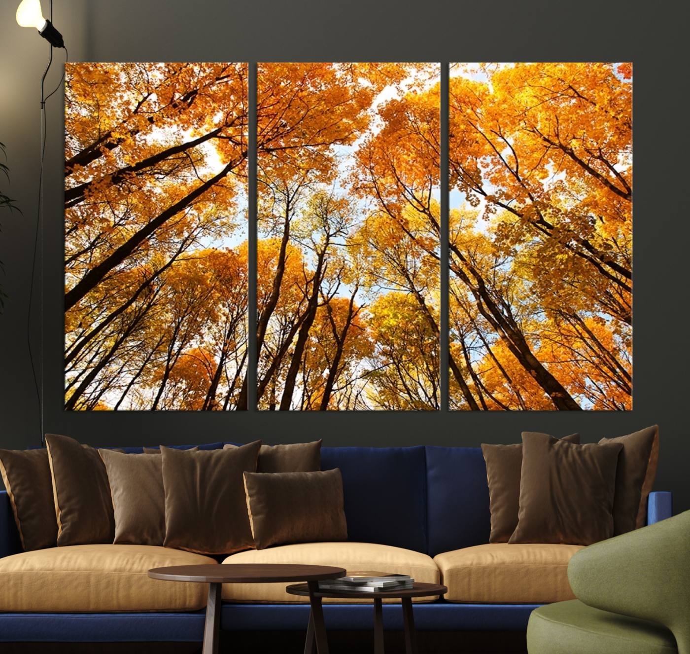 -Golden Autumn Forest Wall Art Print - Vibrant Tree Canopy with Warm Yellow and Orange Foliage, Ready