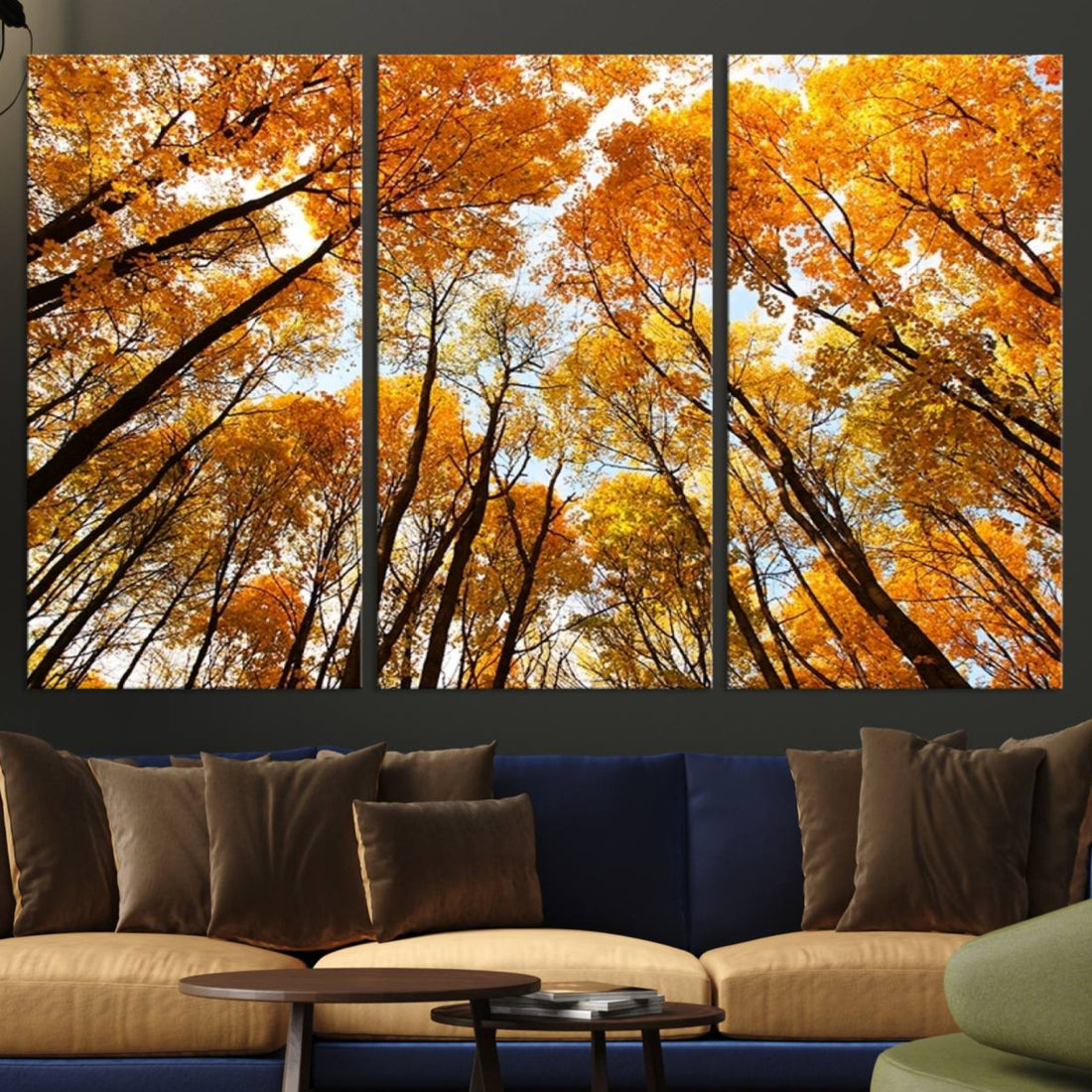 Golden Autumn Forest Wall Art Canvas Print | Framed Vibrant Tree Canopy