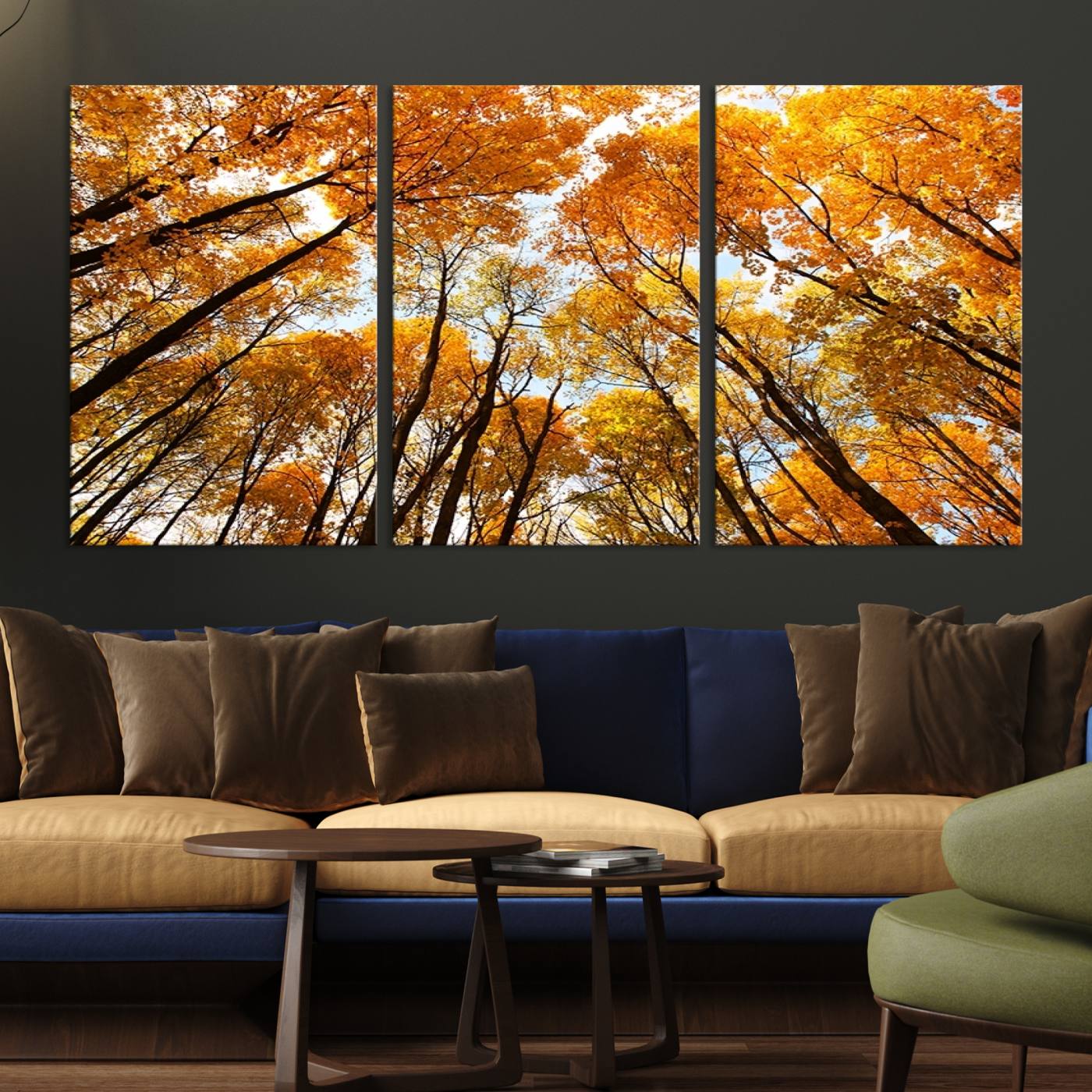 -Golden Autumn Forest Wall Art Print - Vibrant Tree Canopy with Warm Yellow and Orange Foliage, Ready