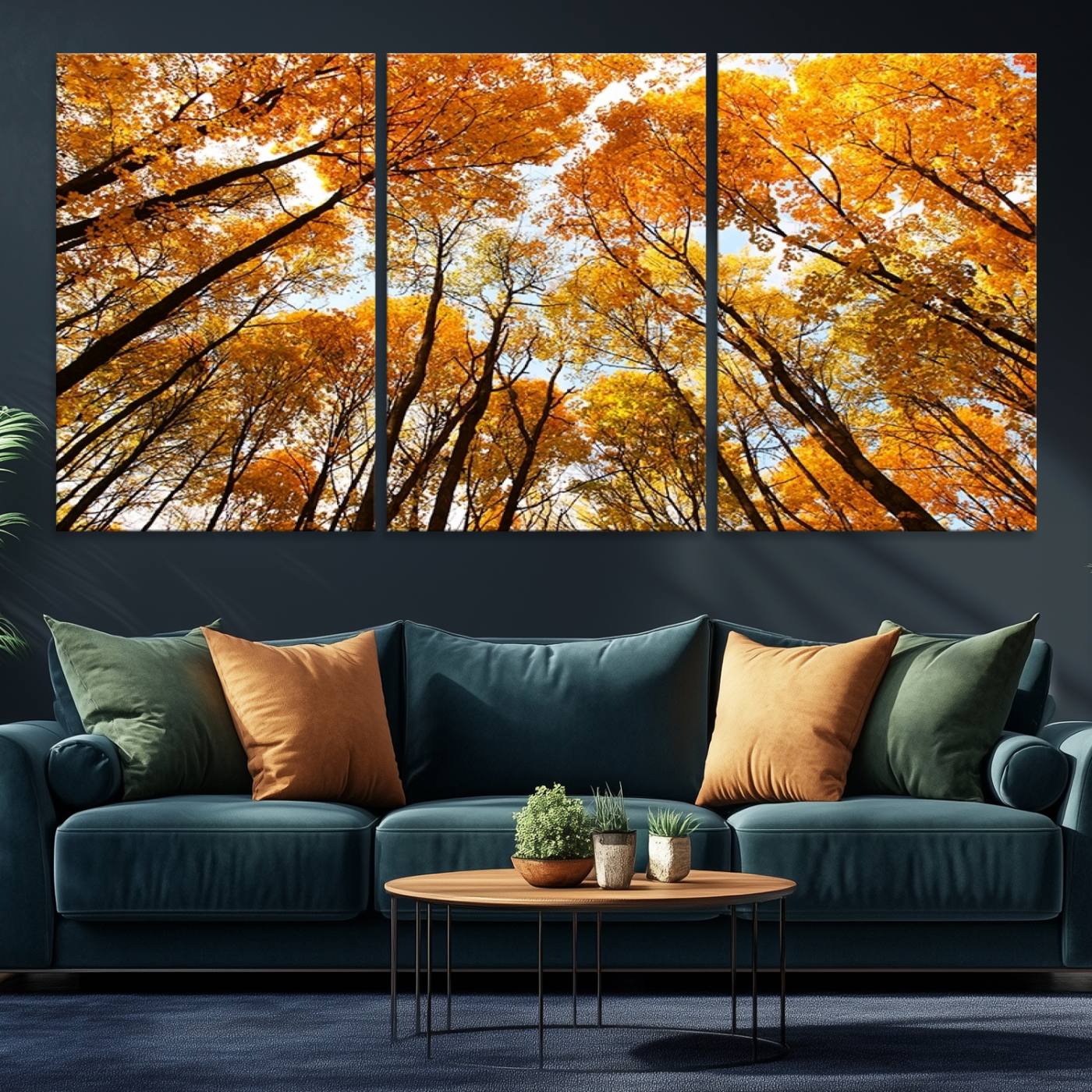 -Golden Autumn Forest Wall Art Print - Vibrant Tree Canopy with Warm Yellow and Orange Foliage, Ready