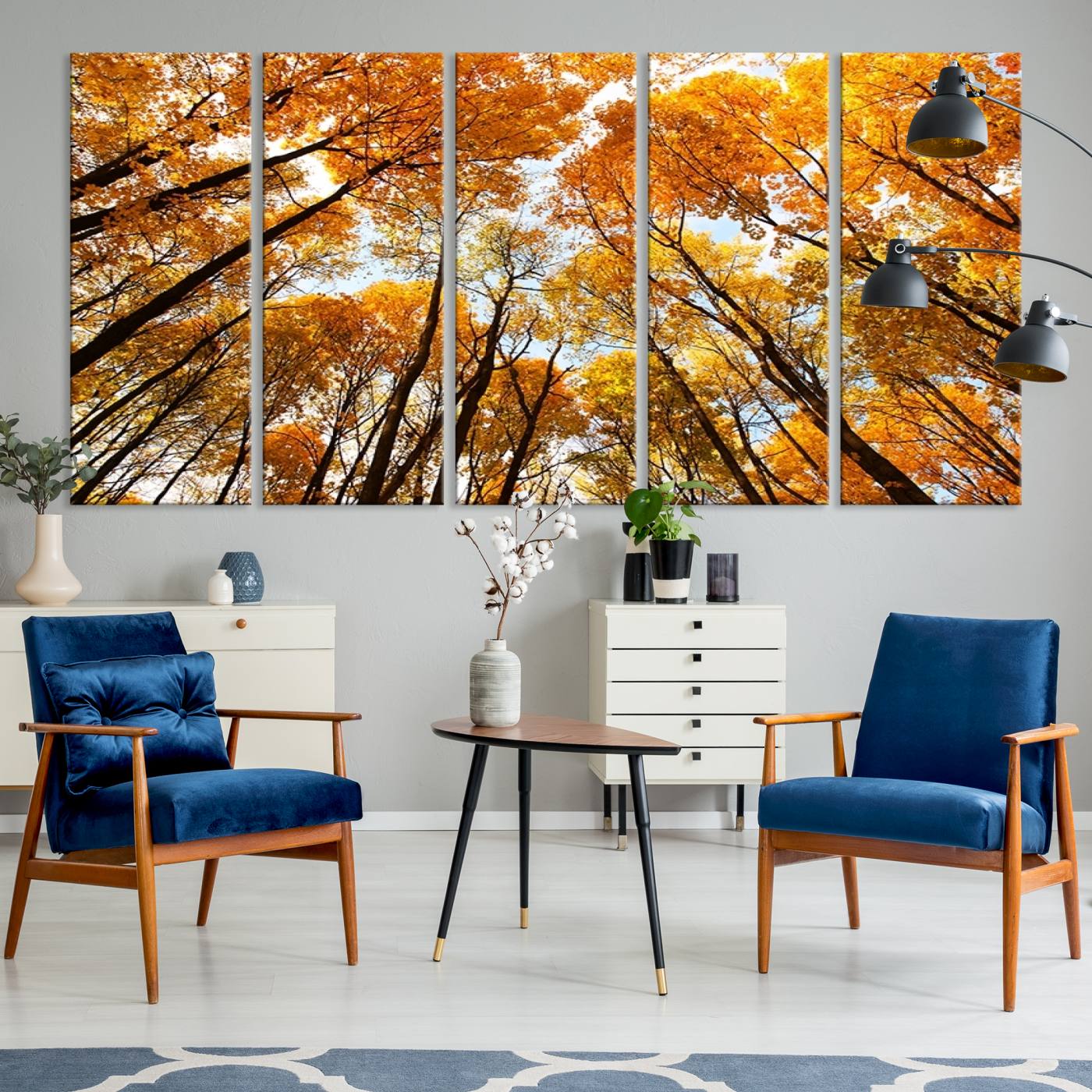 -Golden Autumn Forest Wall Art Print - Vibrant Tree Canopy with Warm Yellow and Orange Foliage, Ready
