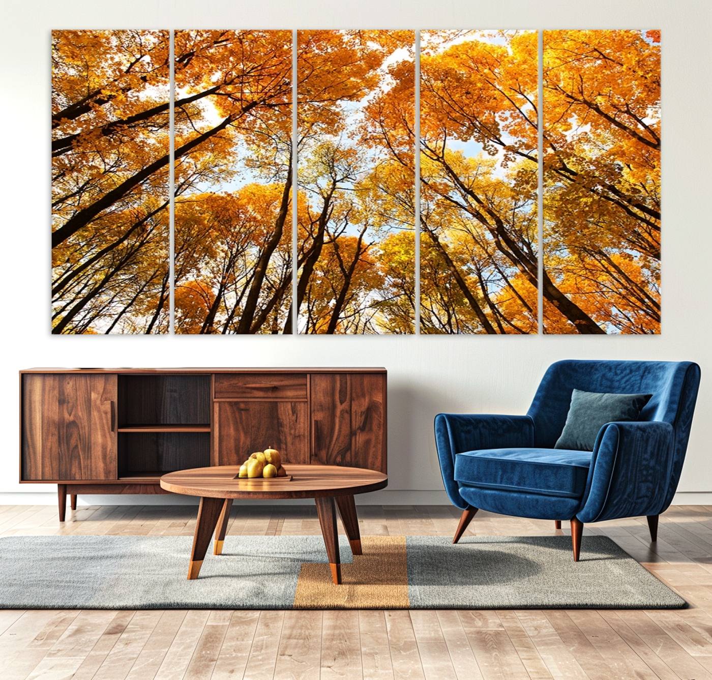 -Golden Autumn Forest Wall Art Print - Vibrant Tree Canopy with Warm Yellow and Orange Foliage, Ready