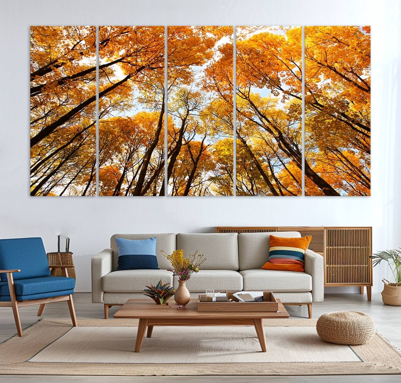-Golden Autumn Forest Wall Art Print - Vibrant Tree Canopy with Warm Yellow and Orange Foliage, Ready