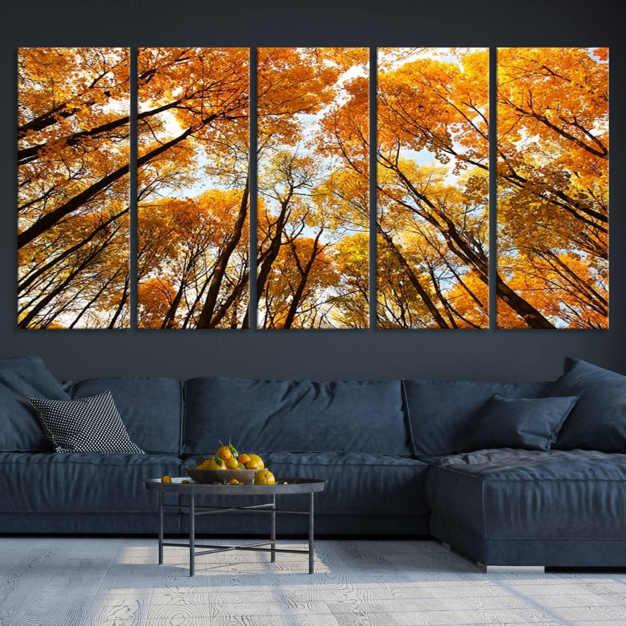 -Golden Autumn Forest Wall Art Print - Vibrant Tree Canopy with Warm Yellow and Orange Foliage, Ready