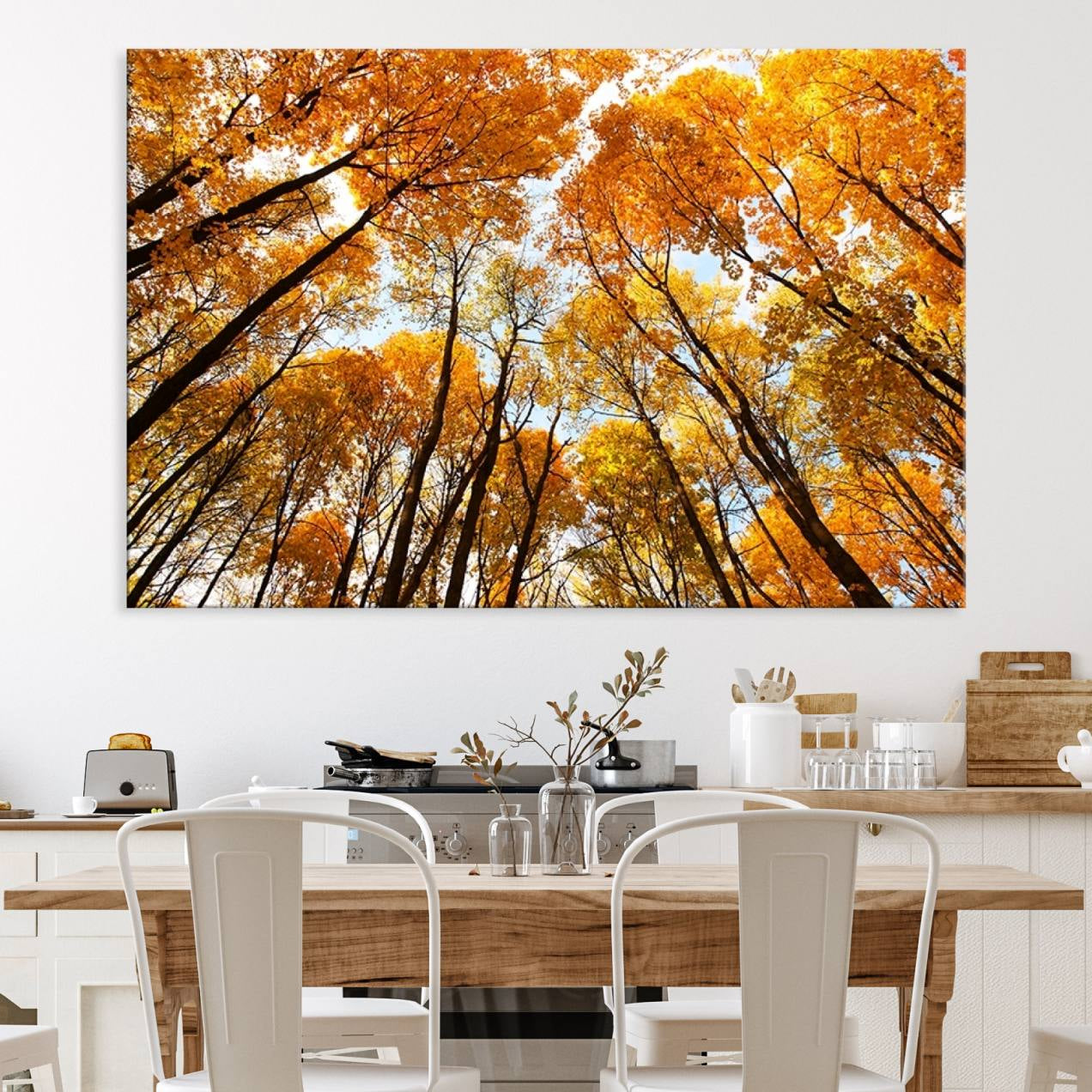 62292-MGV-CV-36X24-Golden Autumn Forest Wall Art Print - Vibrant Tree Canopy with Warm Yellow and Orange Foliage, Ready
