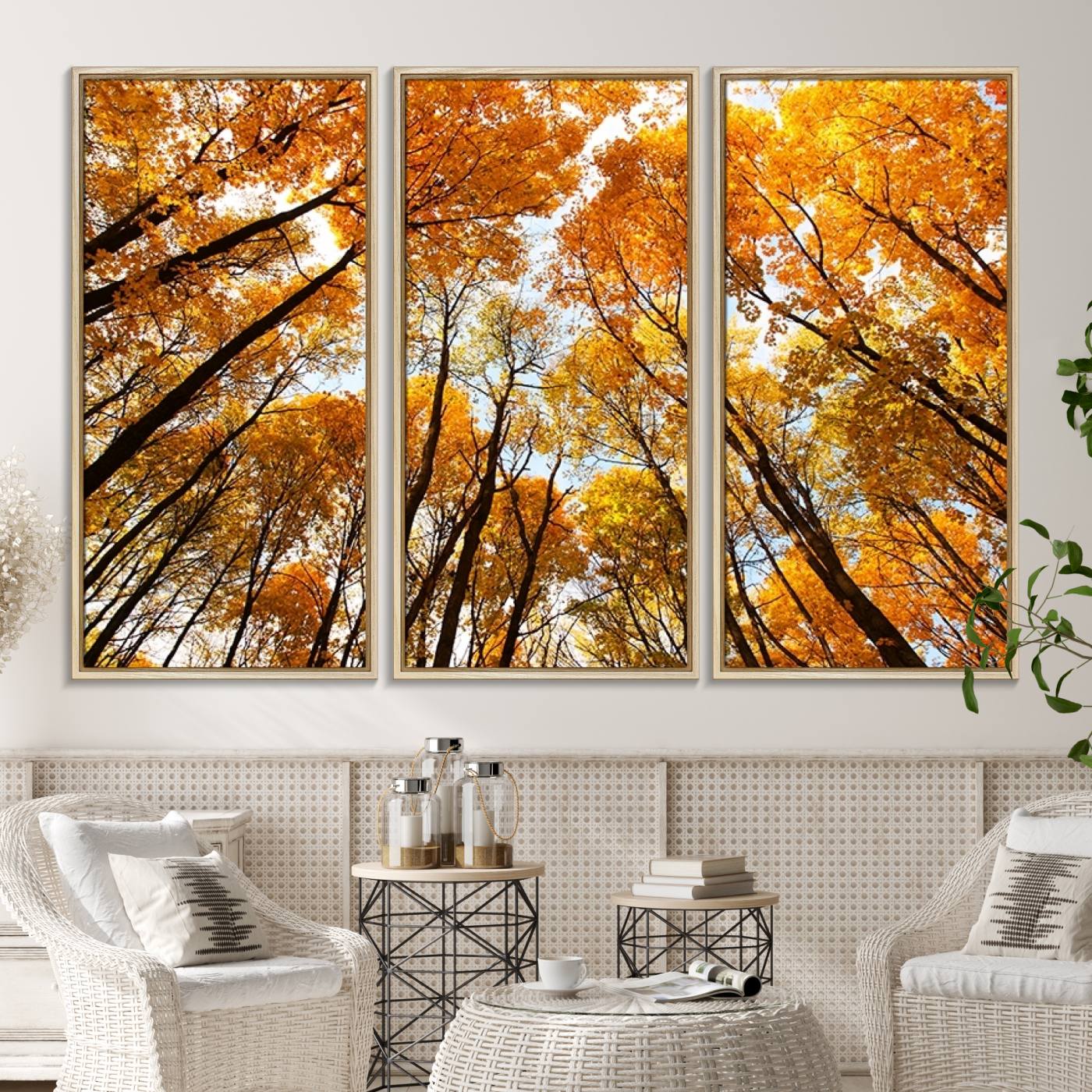 -Golden Autumn Forest Wall Art Print - Vibrant Tree Canopy with Warm Yellow and Orange Foliage, Ready