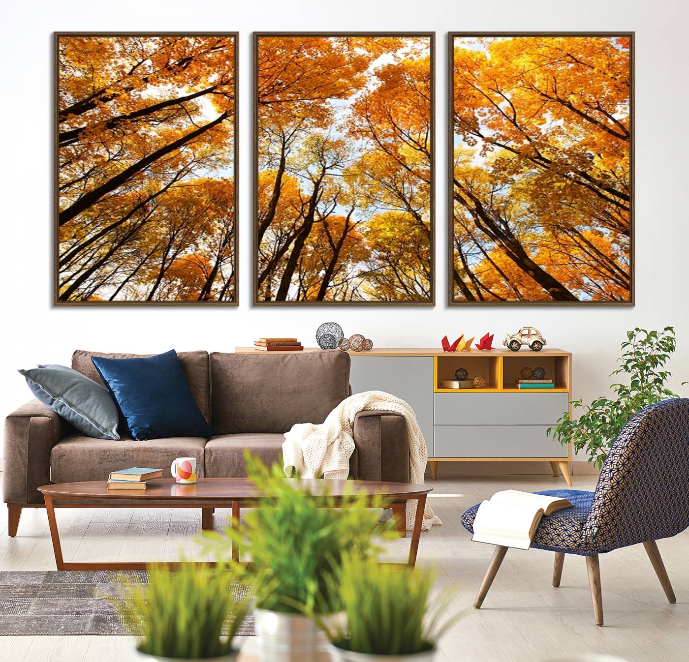 -Golden Autumn Forest Wall Art Print - Vibrant Tree Canopy with Warm Yellow and Orange Foliage, Ready