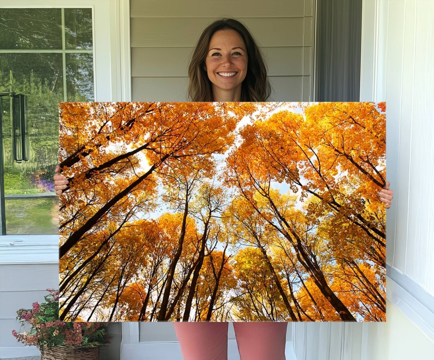 -Golden Autumn Forest Wall Art Print - Vibrant Tree Canopy with Warm Yellow and Orange Foliage, Ready