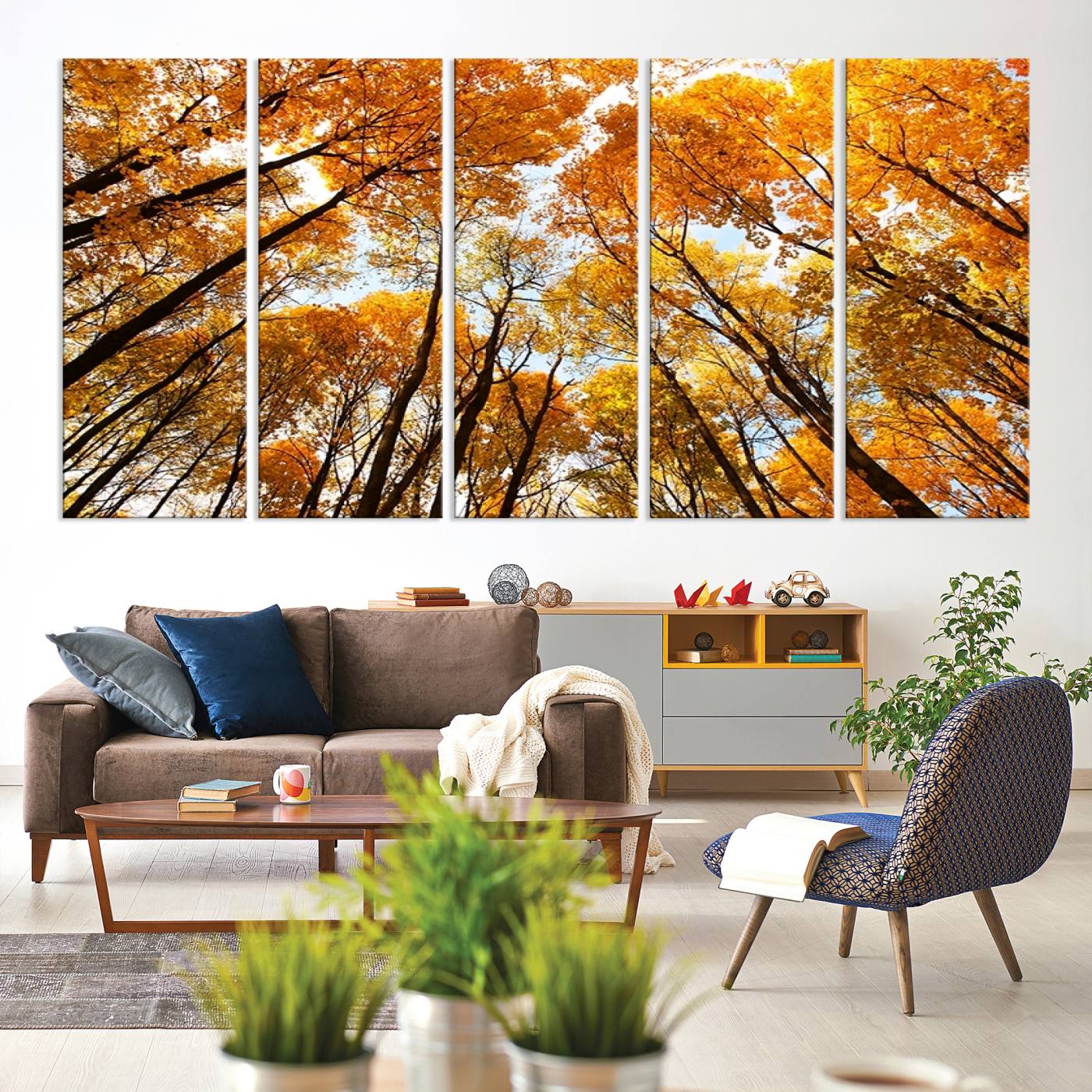 62292-MGV-CV-60X31-5P-Golden Autumn Forest Wall Art Print - Vibrant Tree Canopy with Warm Yellow and Orange Foliage, Ready