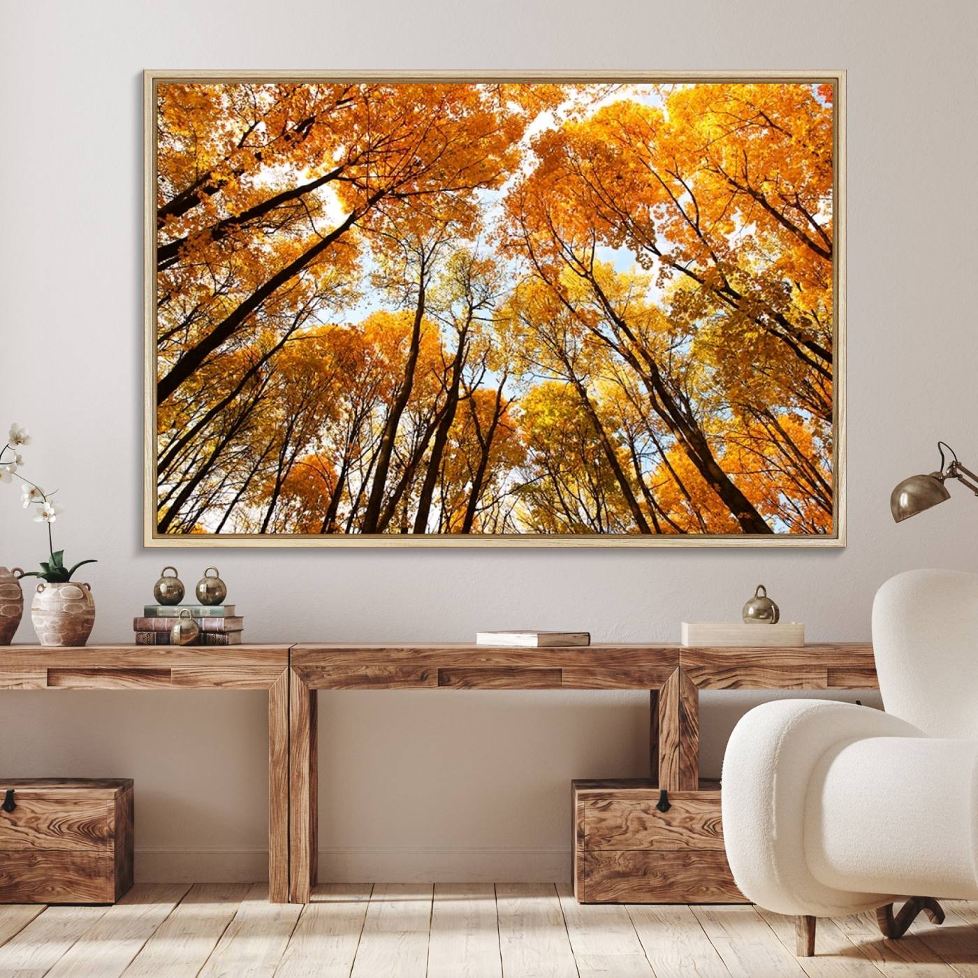 62292-MGV-FC-36X24_Natural-Golden Autumn Forest Wall Art Print - Vibrant Tree Canopy with Warm Yellow and Orange Foliage, Ready