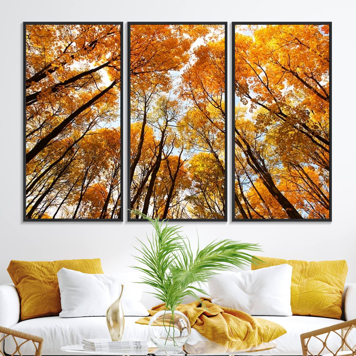 62292-MGV-FC-48X32-3P_Black-Golden Autumn Forest Wall Art Print - Vibrant Tree Canopy with Warm Yellow and Orange Foliage, Ready