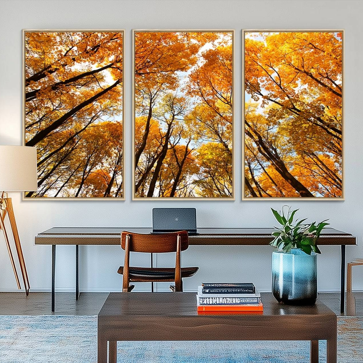 62292-MGV-FC-48X32-3P_Natural-Golden Autumn Forest Wall Art Print - Vibrant Tree Canopy with Warm Yellow and Orange Foliage, Ready