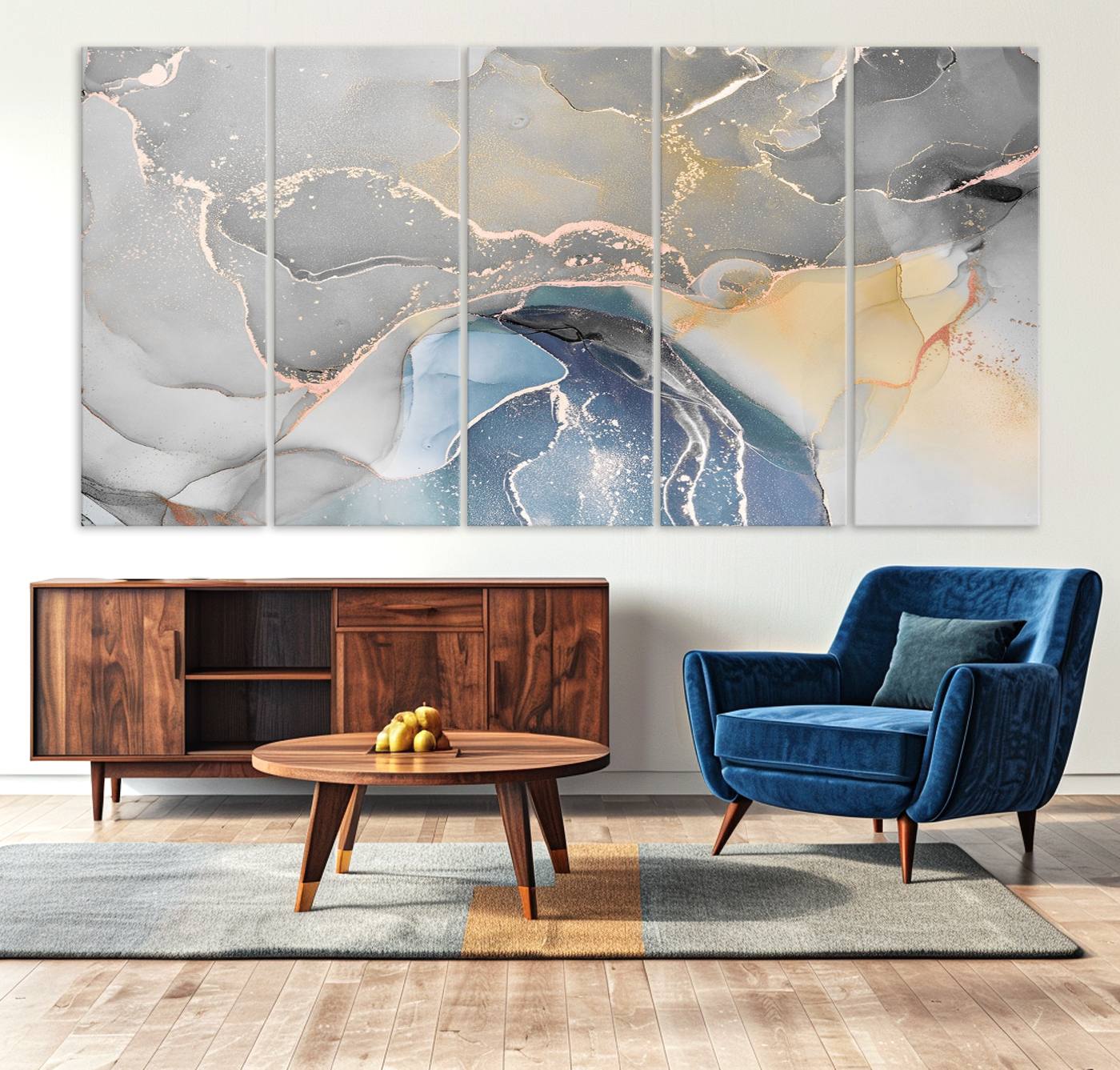 63211-MGV-CV-36X24-Gray Marble Fluid Effect Wall Art Abstract Canvas Wall Art Print