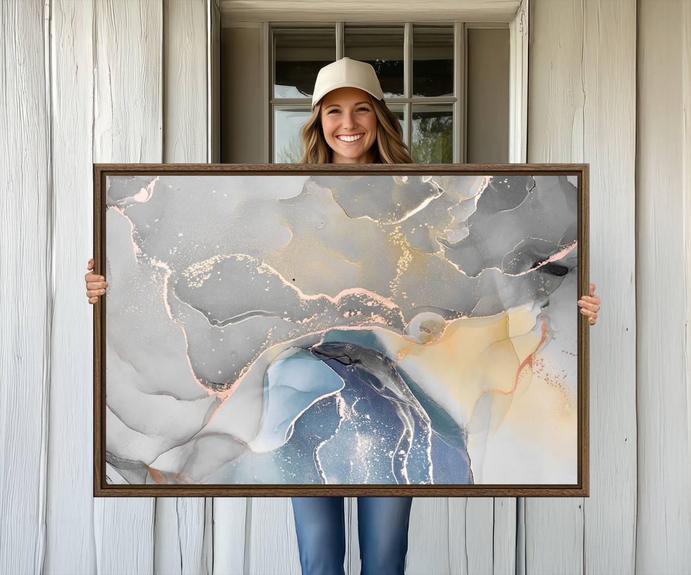 63211-MGV-CV-36X24-Gray Marble Fluid Effect Wall Art Abstract Canvas Wall Art Print