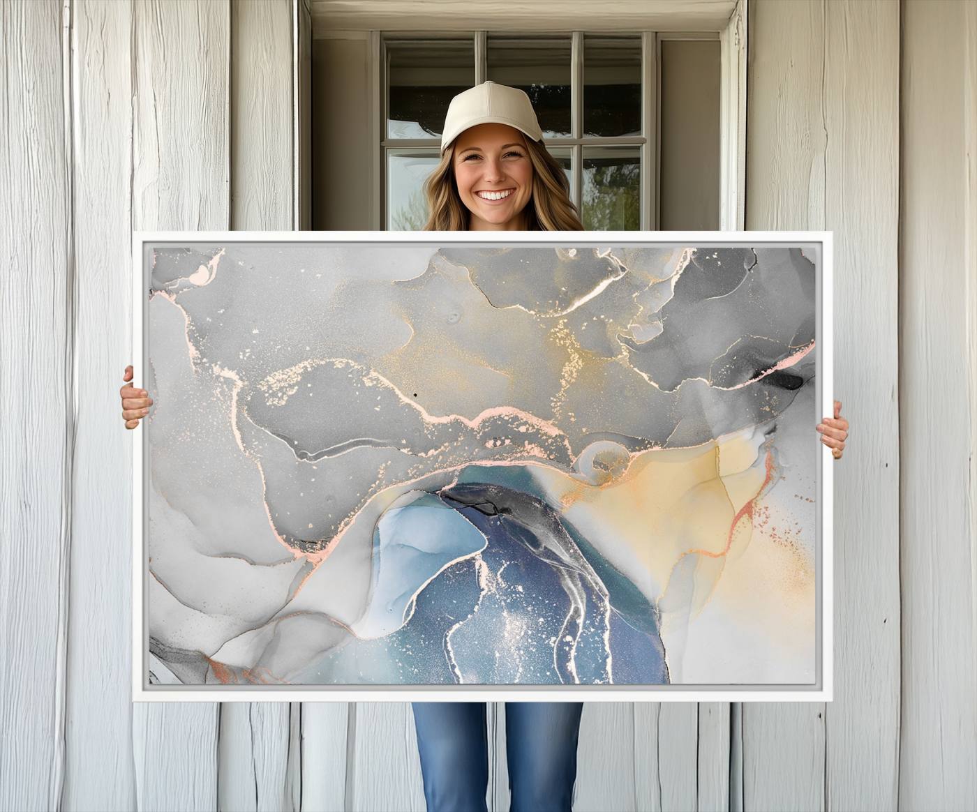 63211-MGV-CV-36X24-Gray Marble Fluid Effect Wall Art Abstract Canvas Wall Art Print