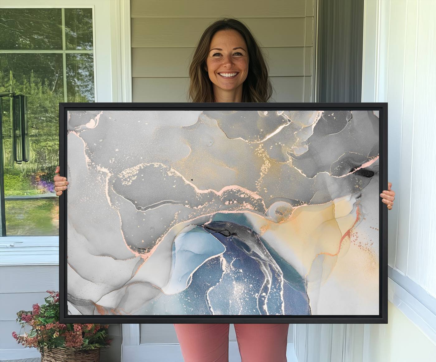 63211-MGV-CV-36X24-Gray Marble Fluid Effect Wall Art Abstract Canvas Wall Art Print