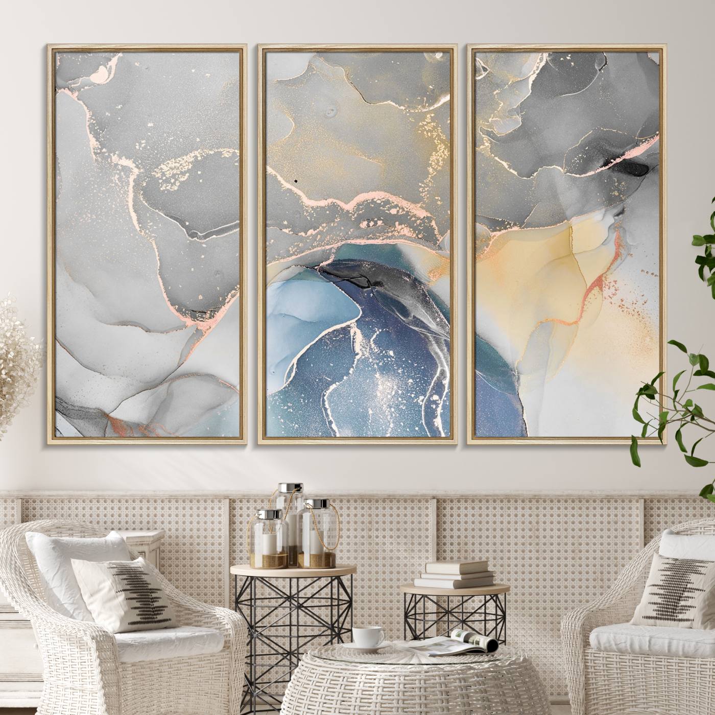 63211-MGV-CV-36X24-Gray Marble Fluid Effect Wall Art Abstract Canvas Wall Art Print