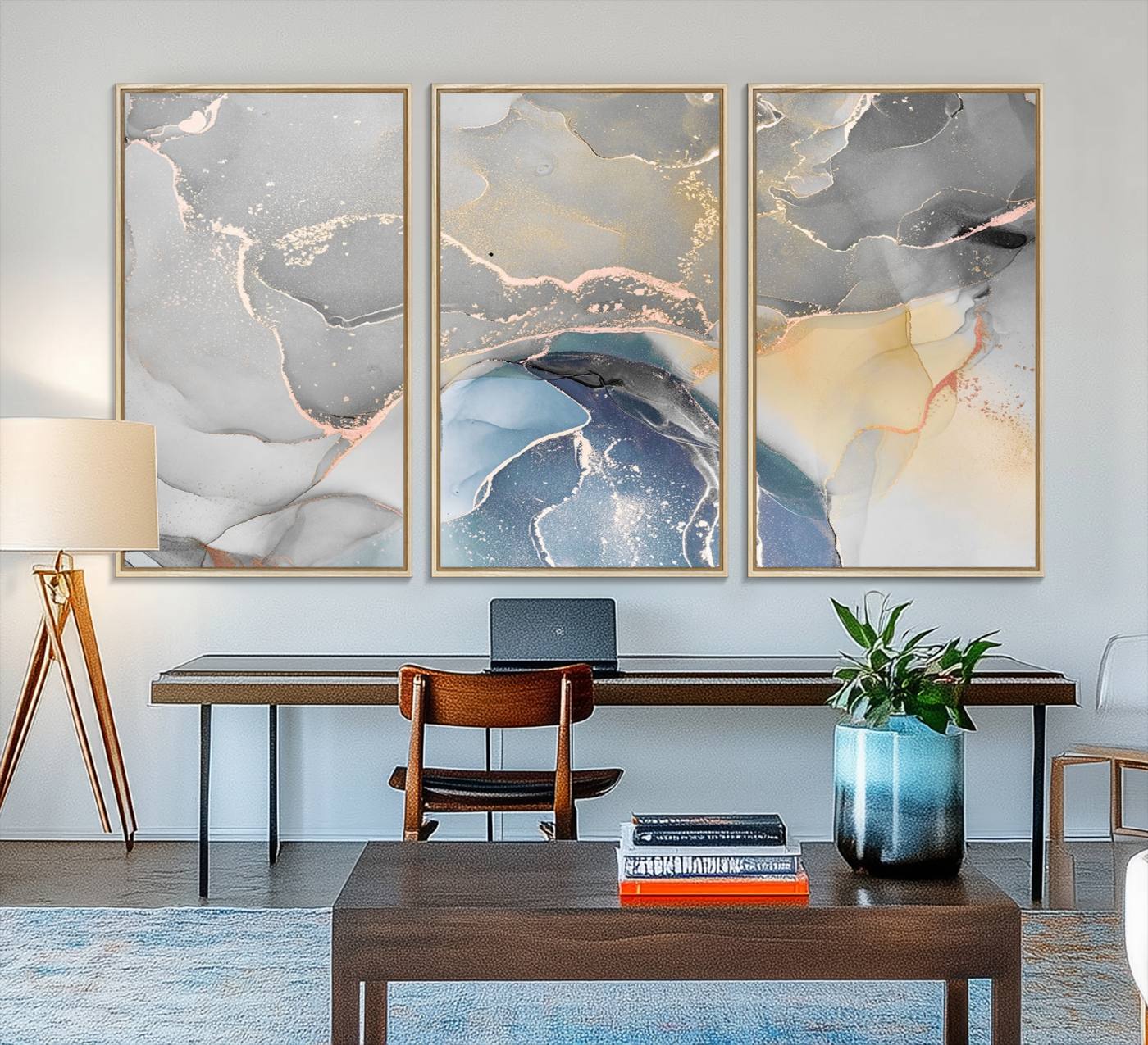 63211-MGV-FC-48X32-3P_Natural-Gray Marble Fluid Effect Wall Art Abstract Canvas Wall Art Print