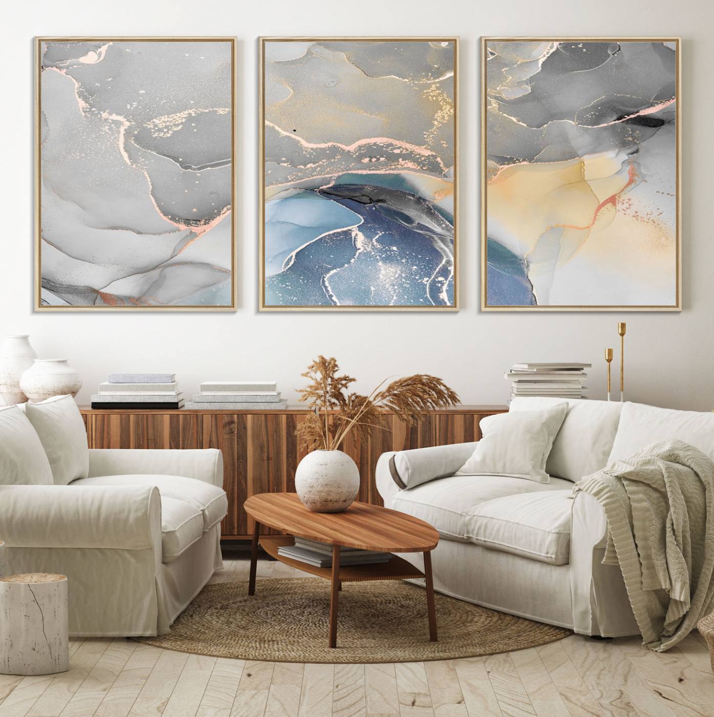 63211-MGV-FC-60X30-3P_Natural-Gray Marble Fluid Effect Wall Art Abstract Canvas Wall Art Print