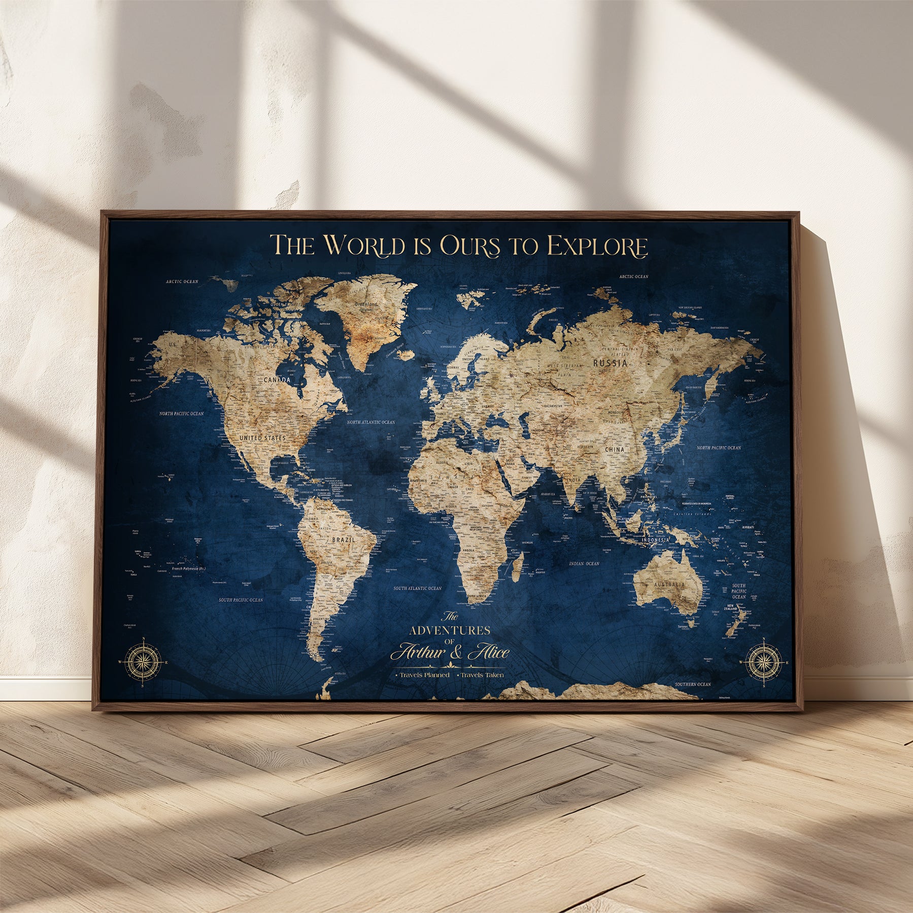 -Personalized Push Pin World Map Canvas Print Custom Travel Tracker Map Framed Wall Art Gift for Couples Family for Home, Office