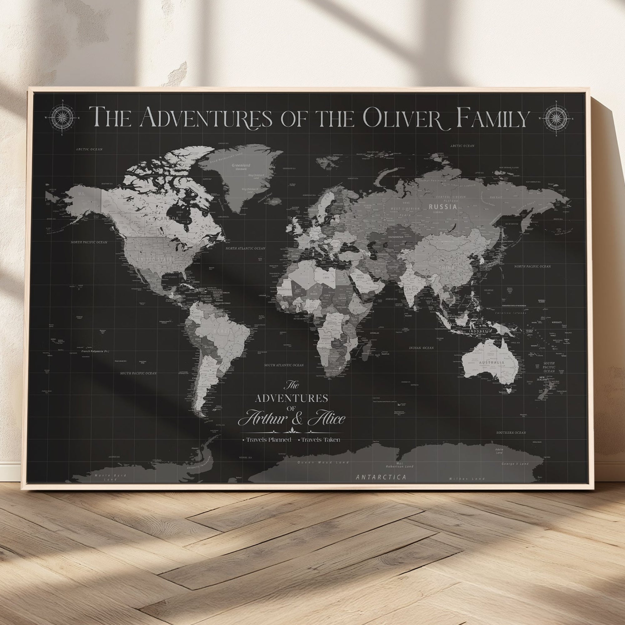 -Personalized Push Pin World Map Canvas – Custom Framed Travel Tracker Wall Art, Large Adventure Map with Pins for Home, Office