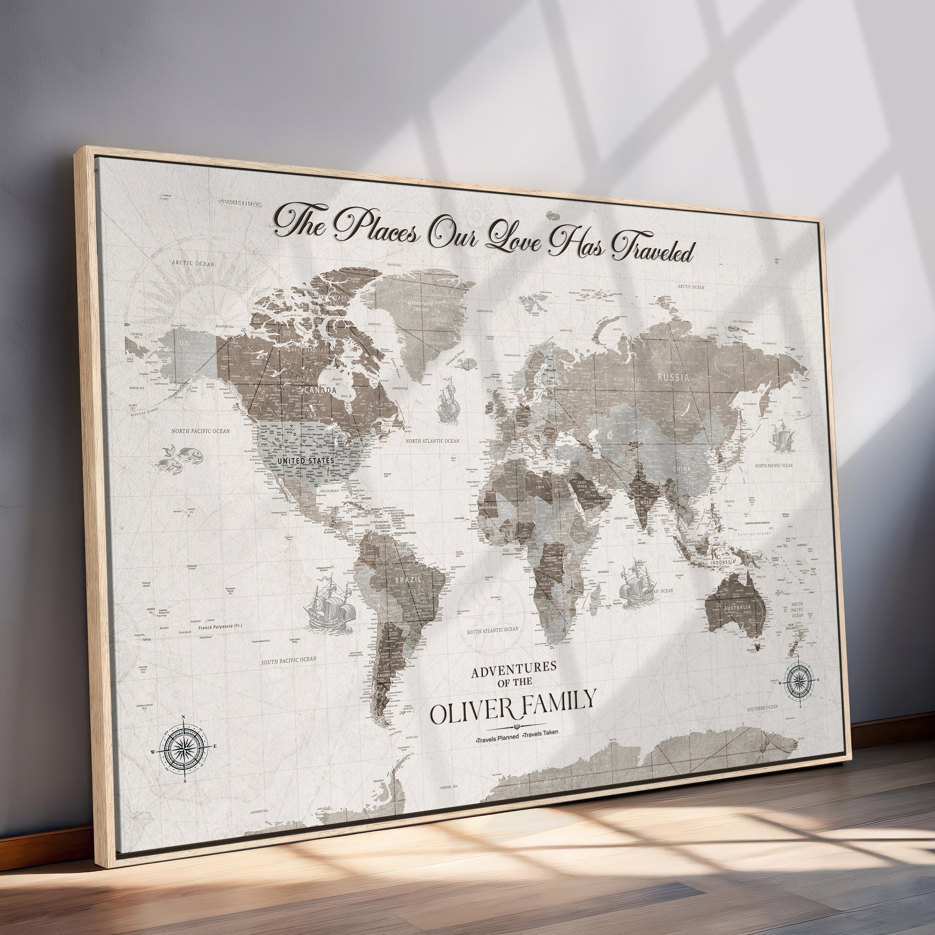 -Personalized Push Pin World Map Canvas – Custom Framed Travel Tracker Wall Art, Large Adventure Map with Pins for Home, Office