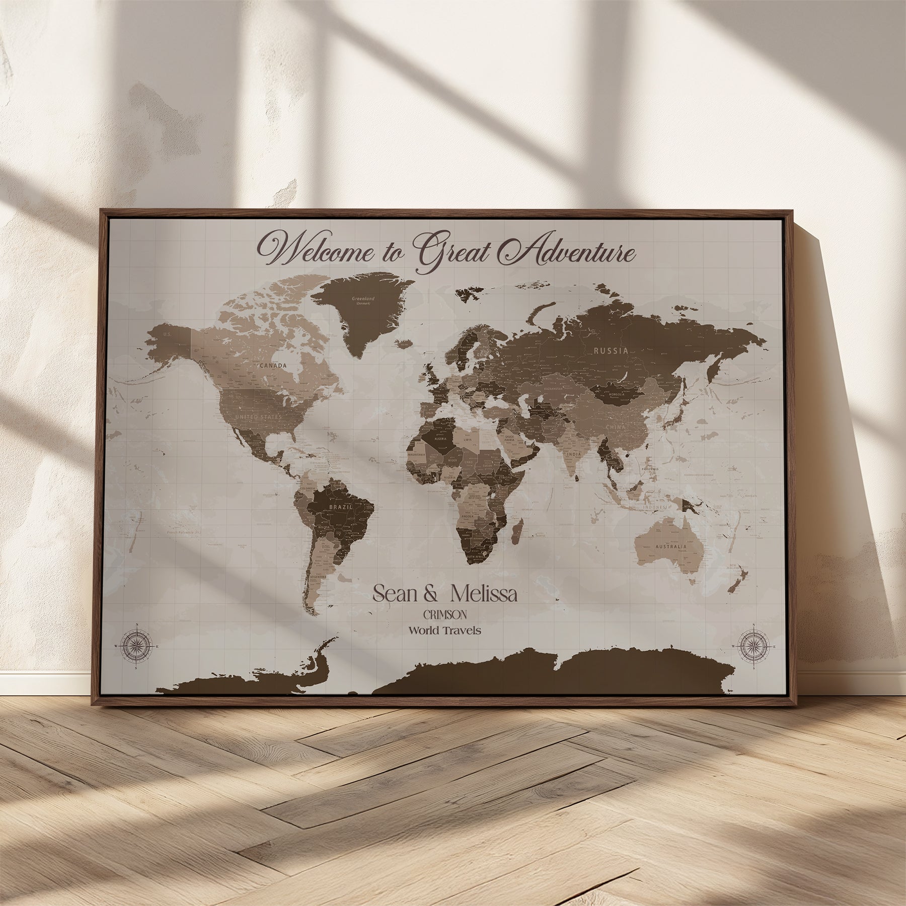 -Personalized World Map Canvas Custom Framed Push Pin Travel Tracker Modern Minimalist Wall Art Gift Couples for Home, Office