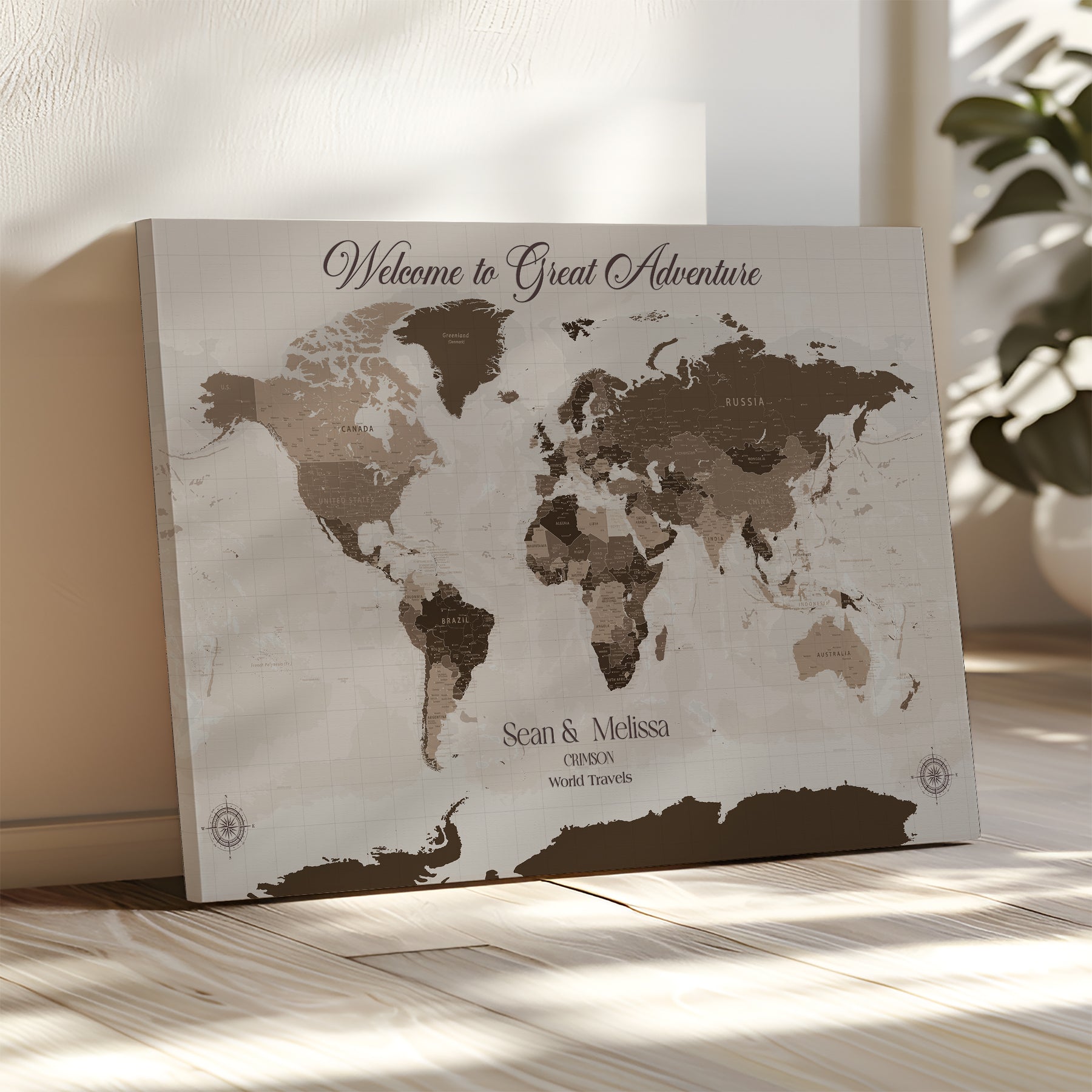 -Personalized World Map Canvas Custom Framed Push Pin Travel Tracker Modern Minimalist Wall Art Gift Couples for Home, Office
