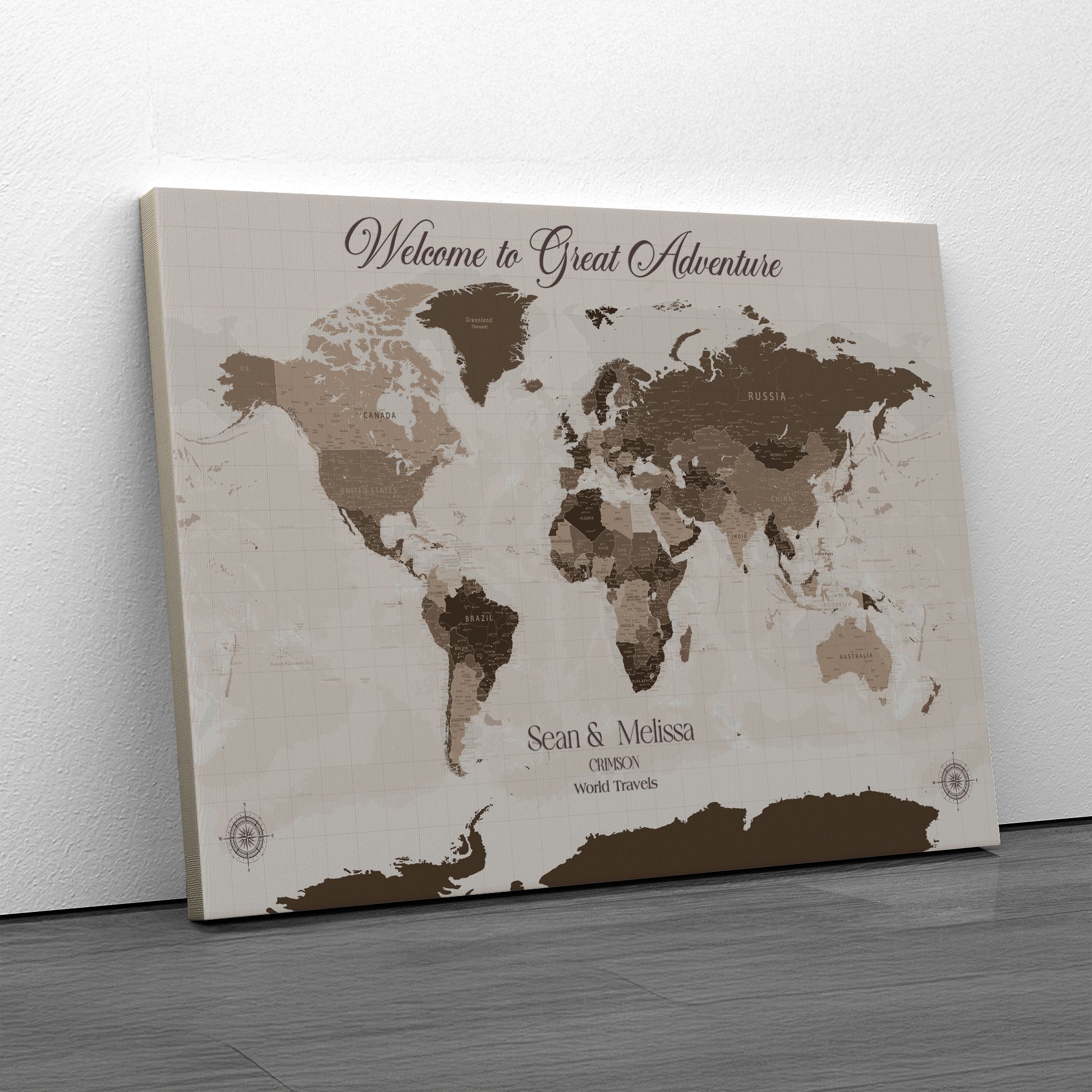 -Personalized World Map Canvas Custom Framed Push Pin Travel Tracker Modern Minimalist Wall Art Gift Couples for Home, Office
