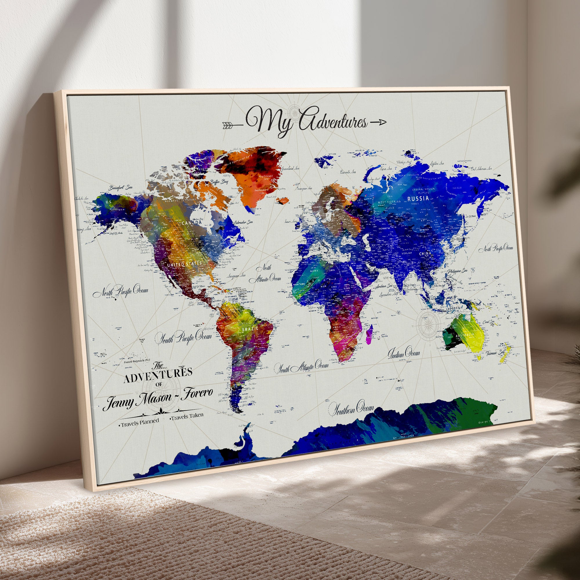 Colorful world map on a light background