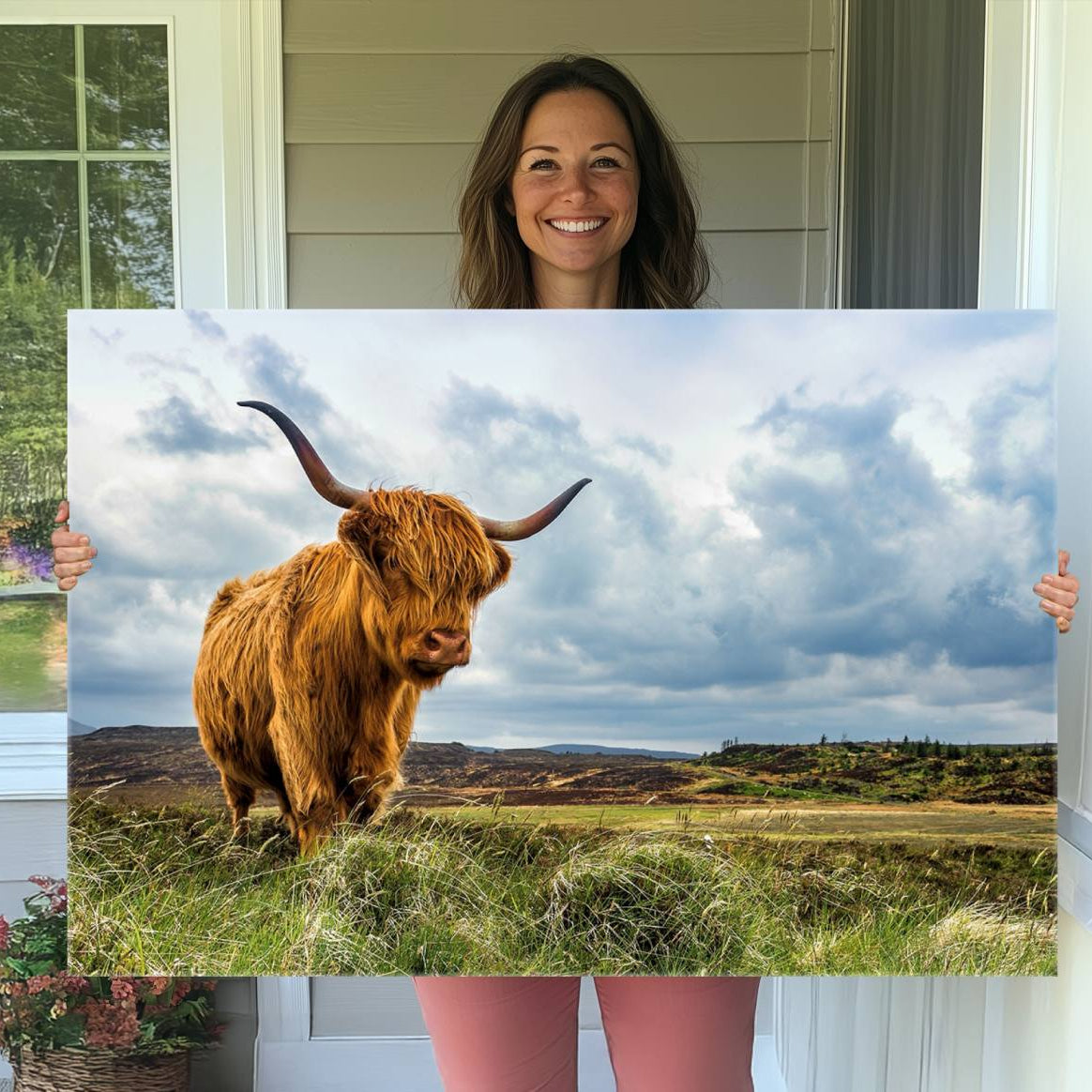 74693-MGV-CV-36X24-Highland Cattle Wall Art Cow Canvas Print Animal Art
