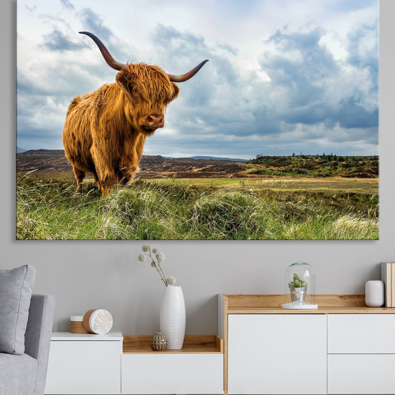 74693-MGV-CV-36X24-Highland Cattle Wall Art Cow Canvas Print Animal Art