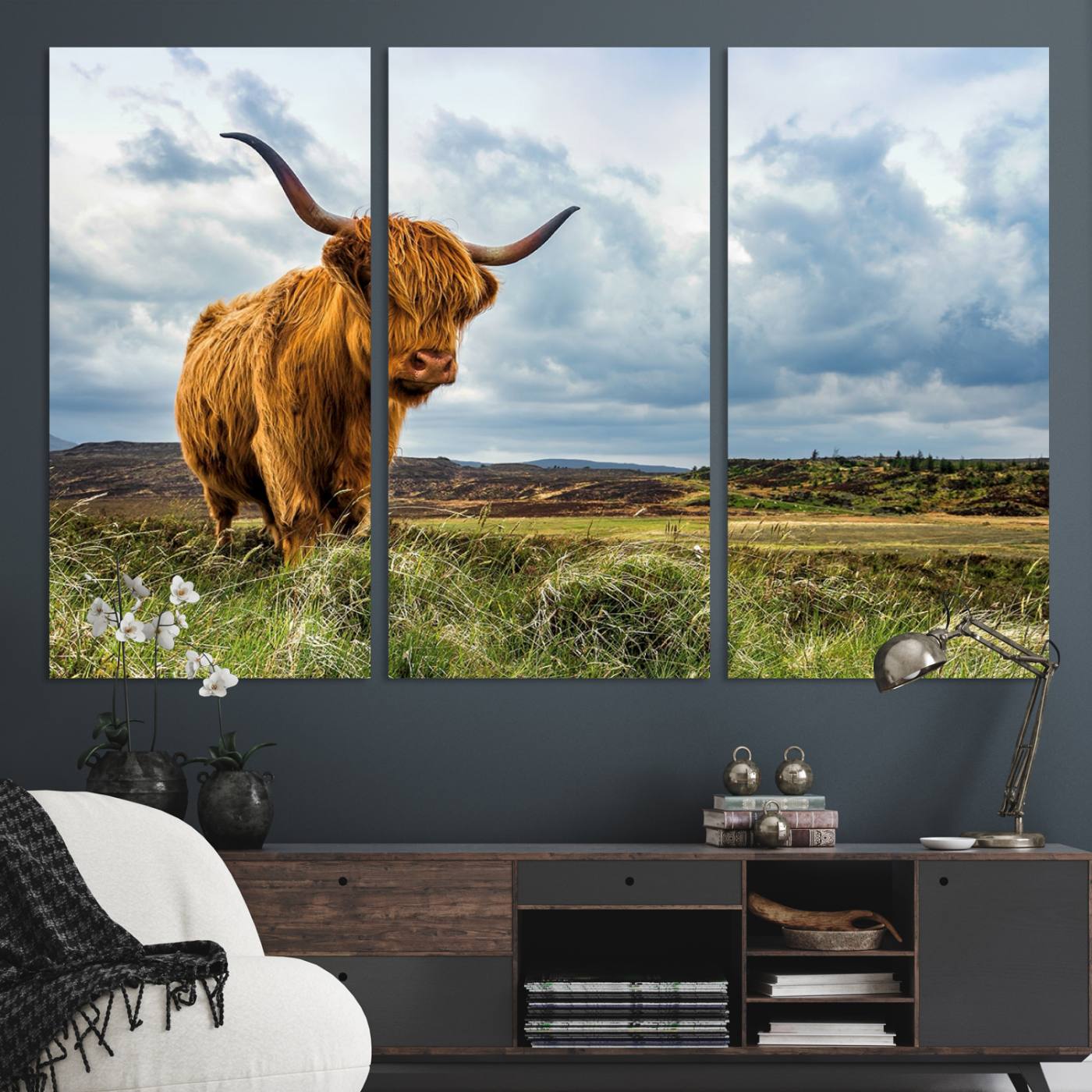 74693-MGV-CV-48X32-3P-Highland Cattle Wall Art Cow Canvas Print Animal Art