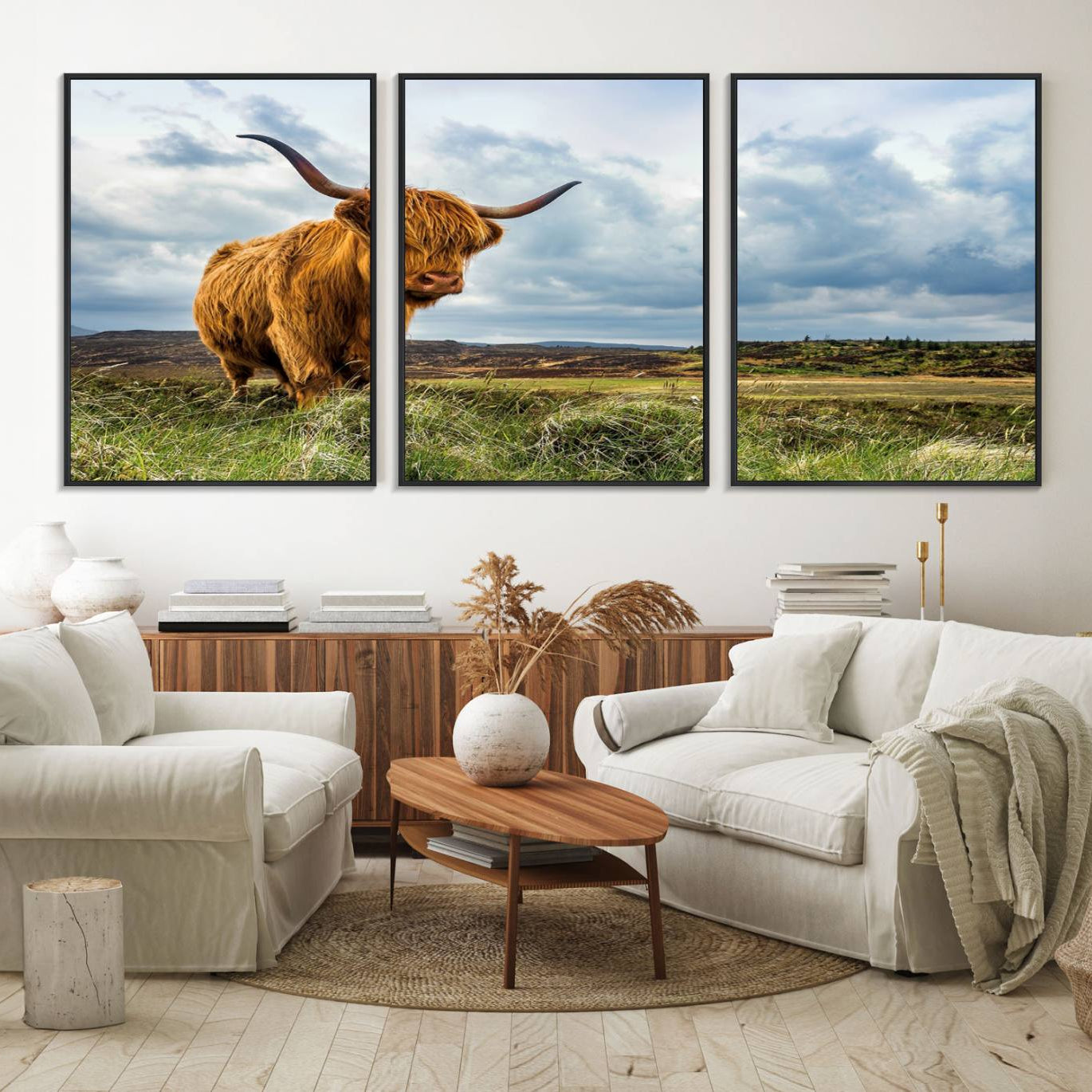 74693-MGV-FC-60X30-3P_Black-Highland Cattle Wall Art Cow Canvas Print Animal Art
