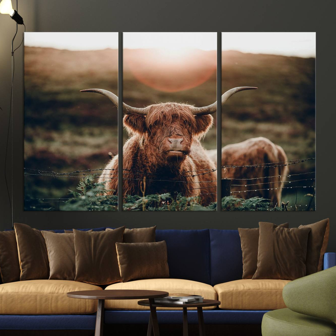 -Highland Cow Animal Canvas Wall Art Texas Cattle Art Print Farmhouse Wall Art Canvas Print
