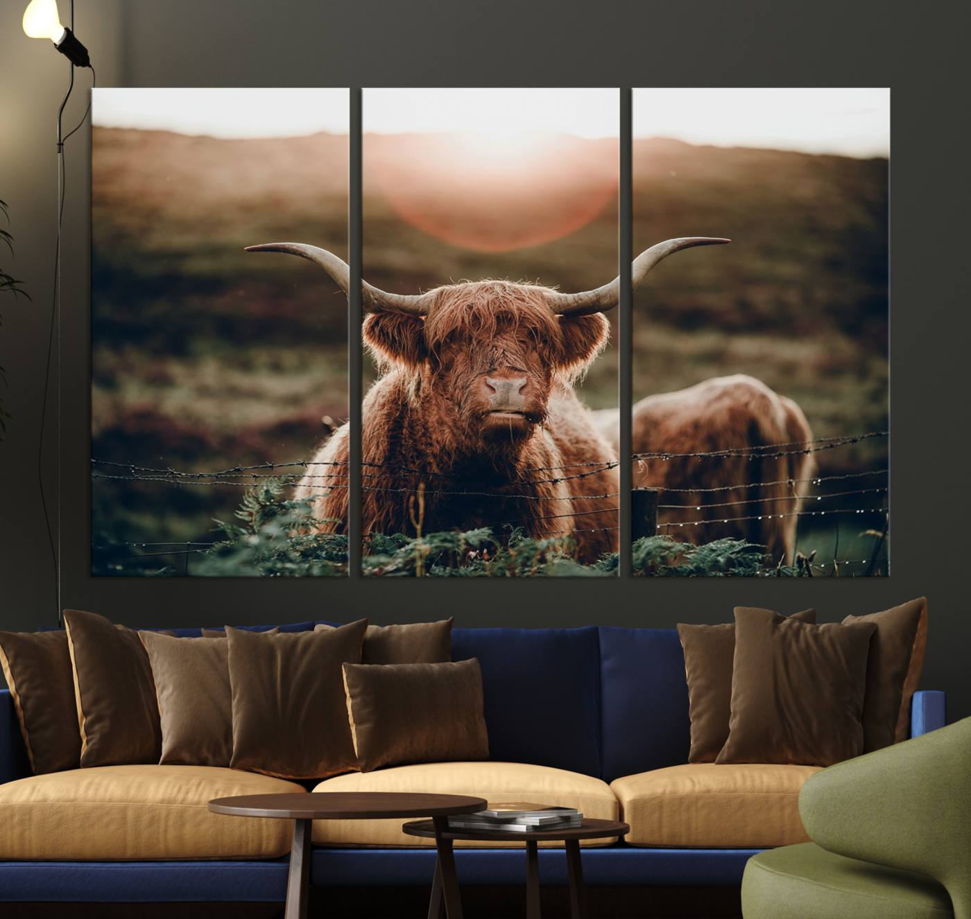 -Highland Cow Animal Canvas Wall Art Texas Cattle Art Print Farmhouse Wall Art Canvas Print
