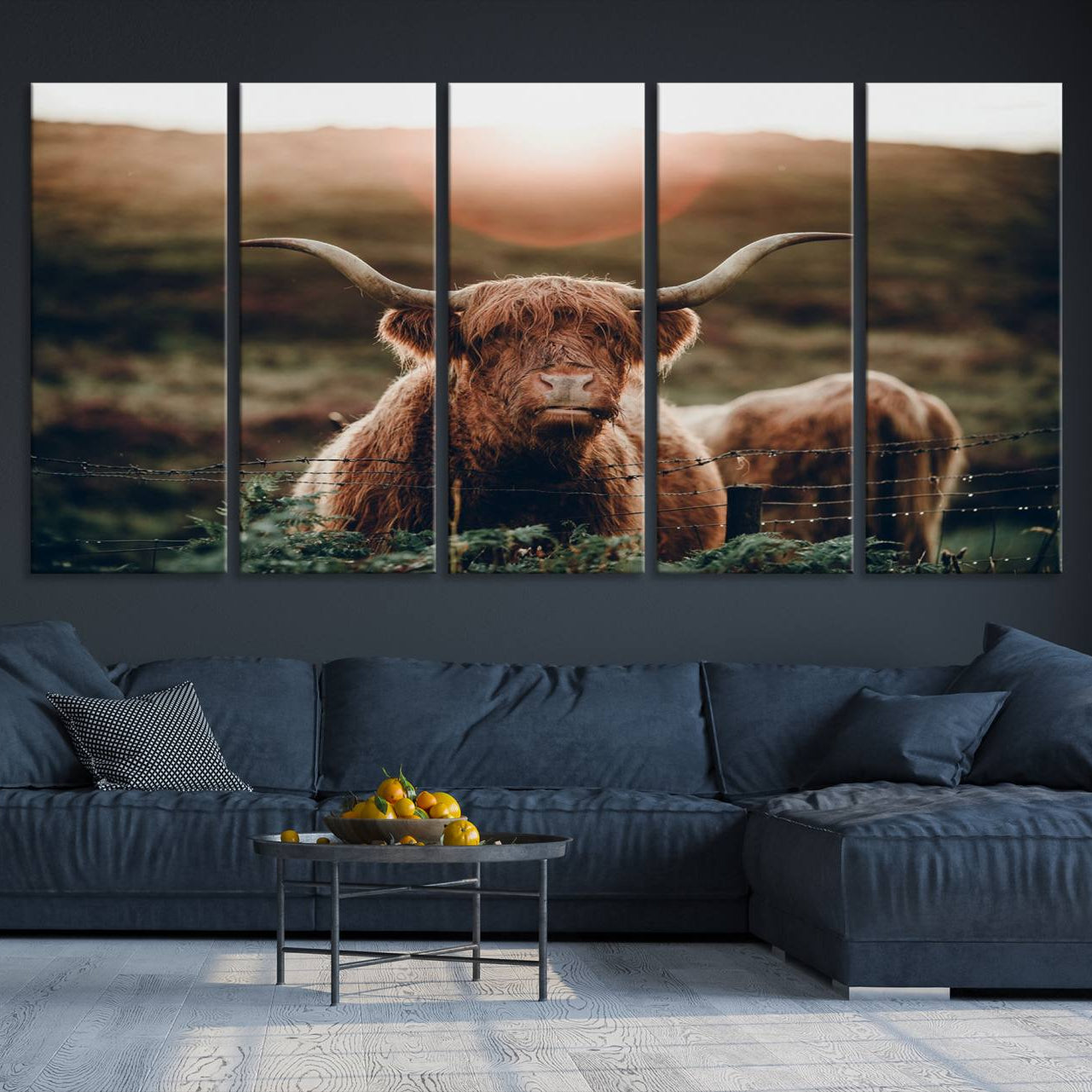 -Highland Cow Animal Canvas Wall Art Texas Cattle Art Print Farmhouse Wall Art Canvas Print