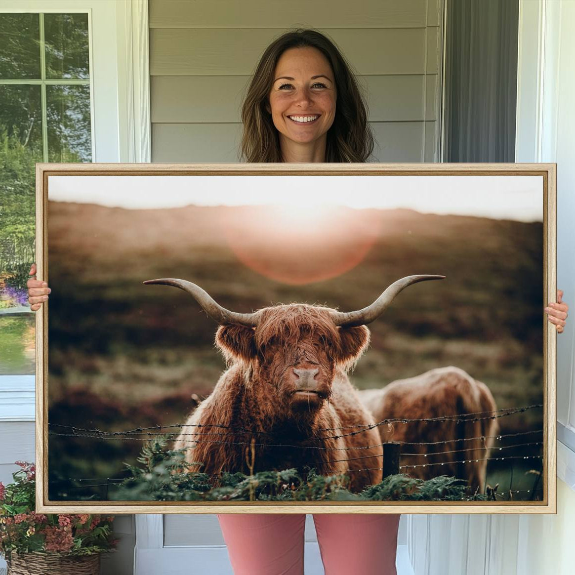 -Highland Cow Animal Canvas Wall Art Texas Cattle Art Print Farmhouse Wall Art Canvas Print
