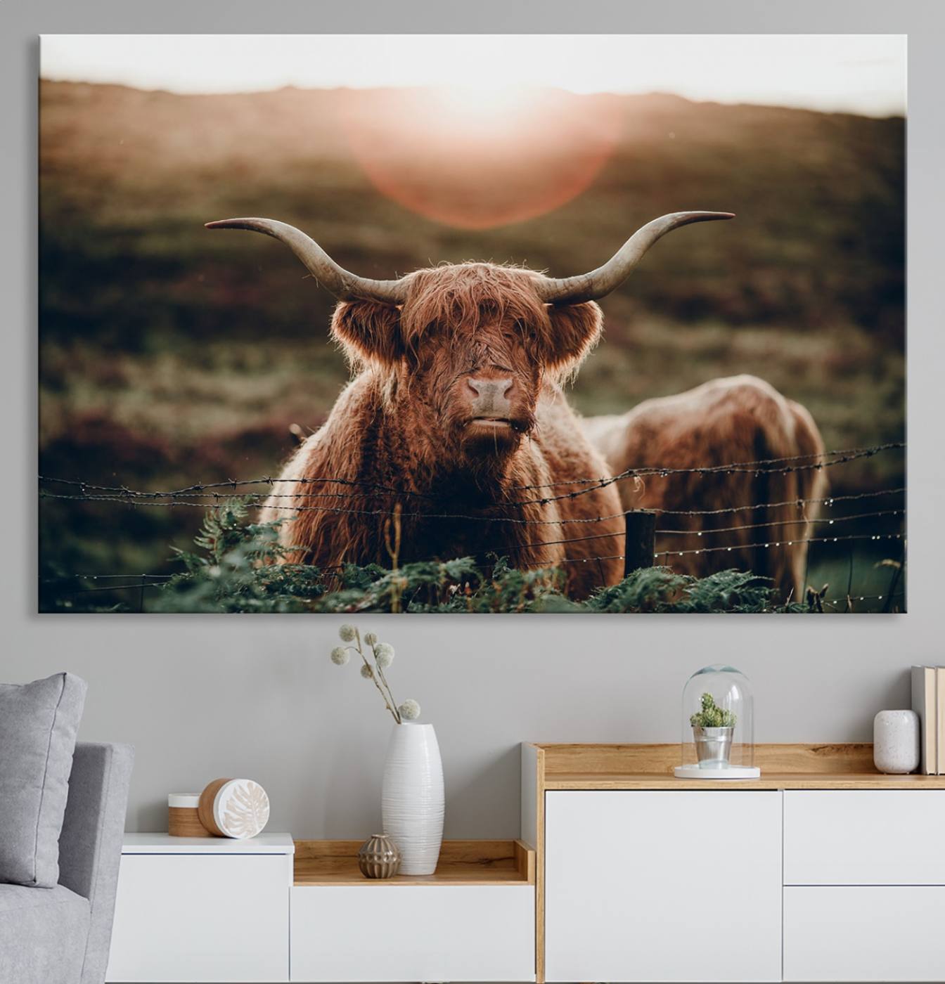 -Highland Cow Animal Canvas Wall Art Texas Cattle Art Print Farmhouse Wall Art Canvas Print