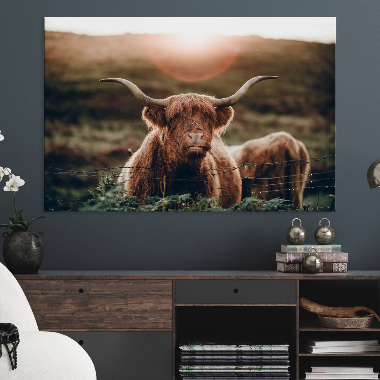 -Highland Cow Animal Canvas Wall Art Texas Cattle Art Print Farmhouse Wall Art Canvas Print