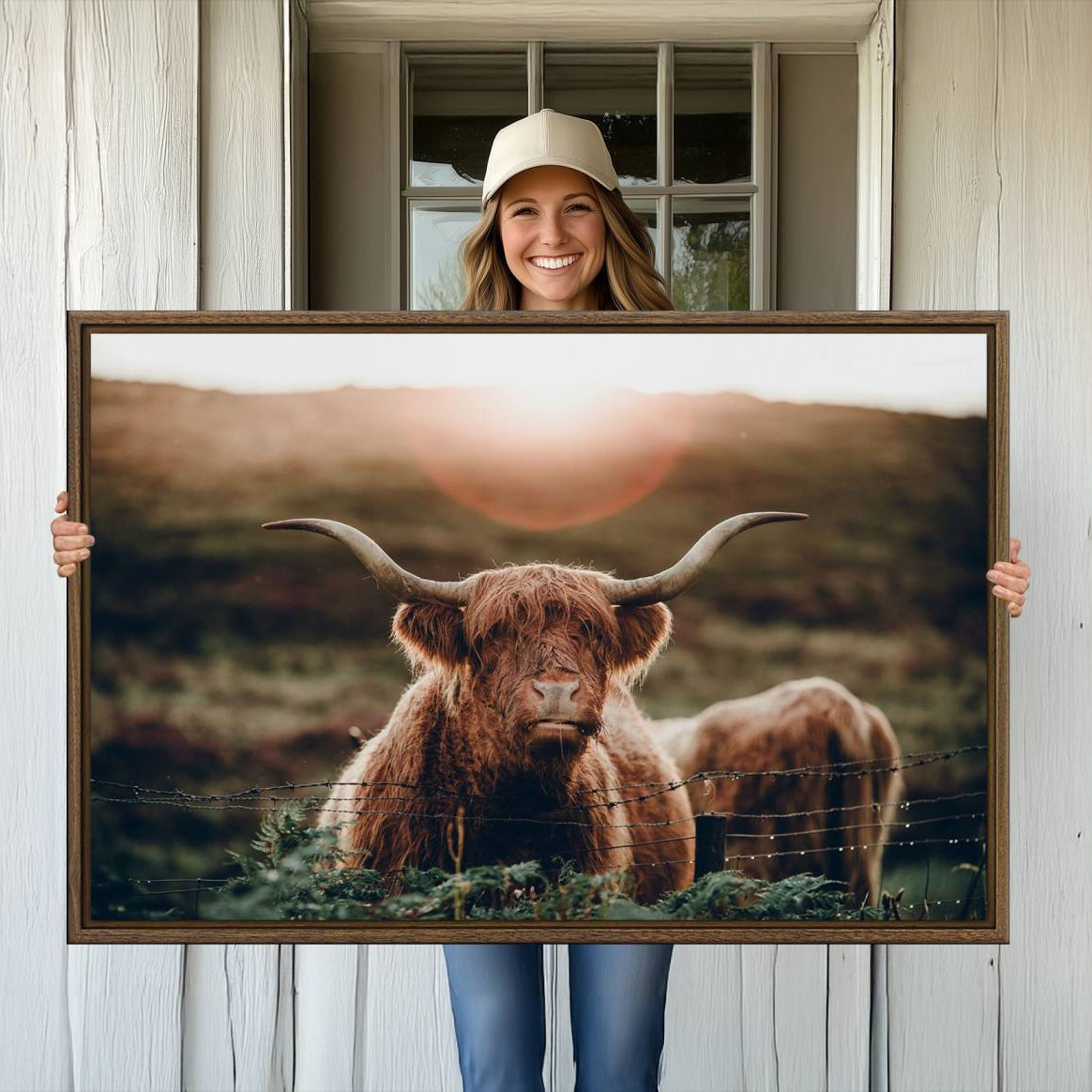 -Highland Cow Animal Canvas Wall Art Texas Cattle Art Print Farmhouse Wall Art Canvas Print