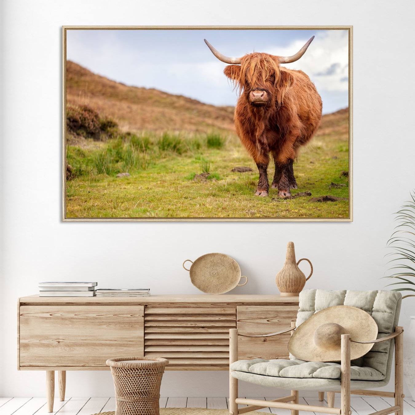63076-MGV-CV-36X24-Highland Cow Animal Canvas Wall Art Texas Cattle Art Print Farmhouse Wall Art Canvas Print