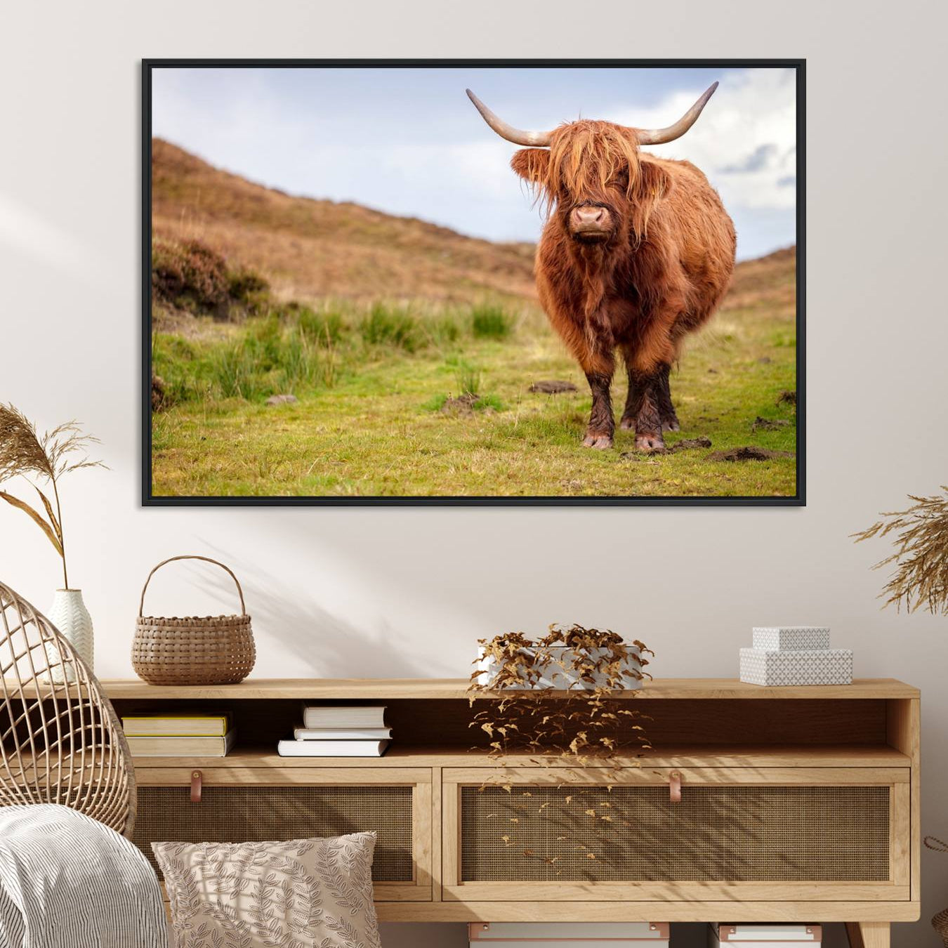 63076-MGV-CV-36X24-Highland Cow Animal Canvas Wall Art Texas Cattle Art Print Farmhouse Wall Art Canvas Print