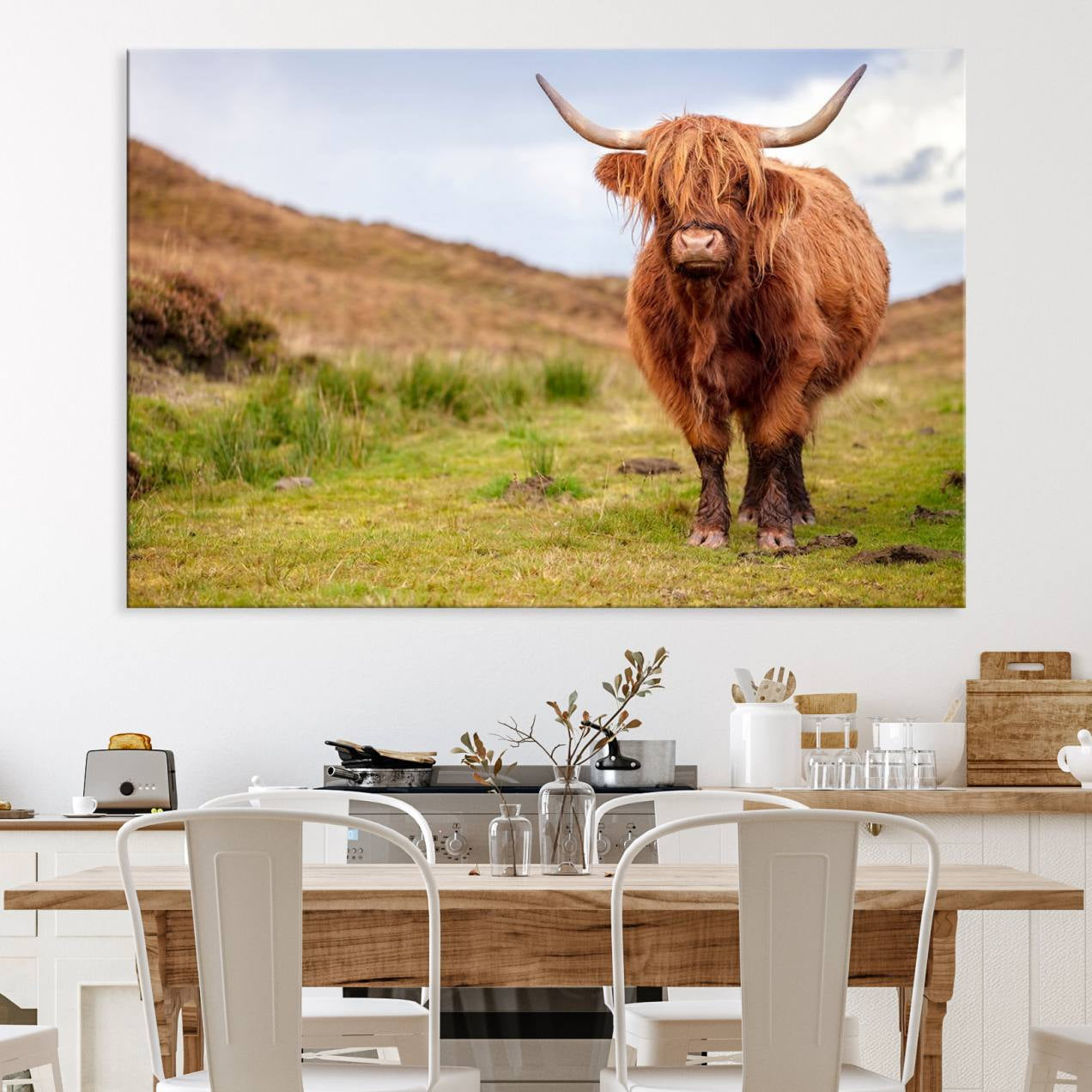 63076-MGV-CV-36X24-Highland Cow Animal Canvas Wall Art Texas Cattle Art Print Farmhouse Wall Art Canvas Print