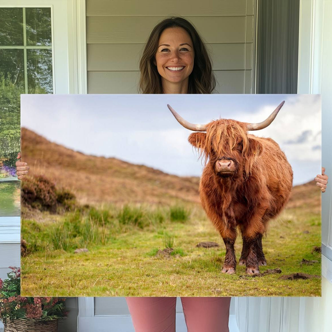 63076-MGV-CV-36X24-Highland Cow Animal Canvas Wall Art Texas Cattle Art Print Farmhouse Wall Art Canvas Print