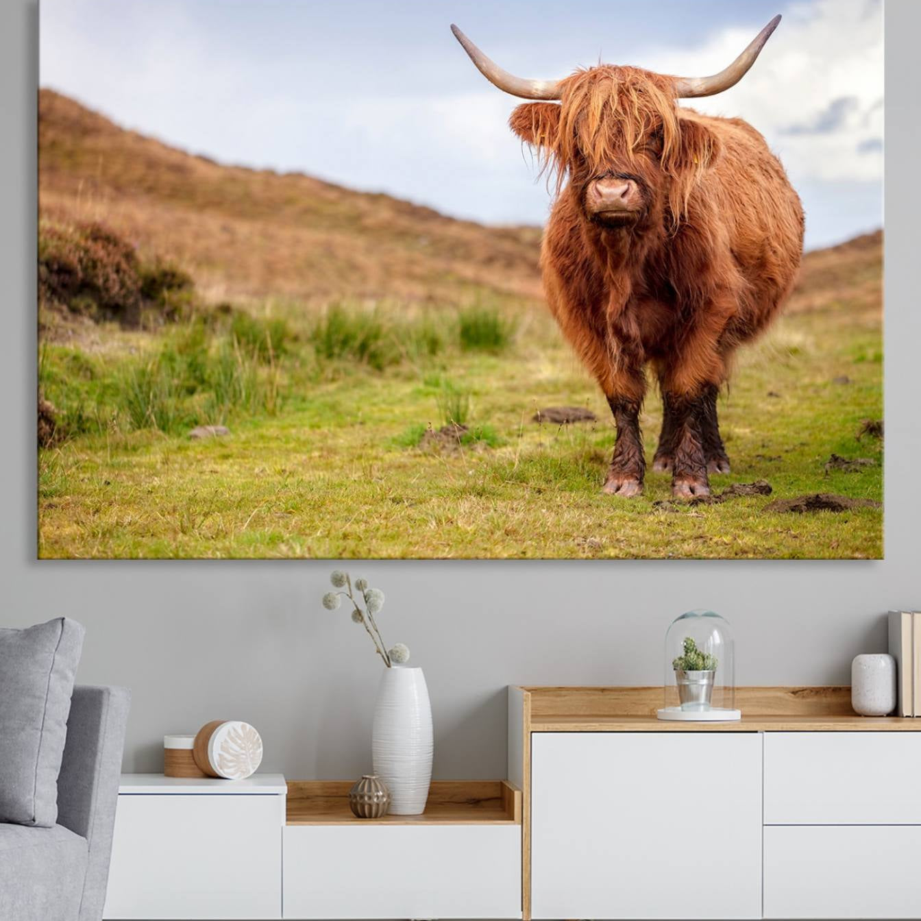 63076-MGV-CV-36X24-Highland Cow Animal Canvas Wall Art Texas Cattle Art Print Farmhouse Wall Art Canvas Print