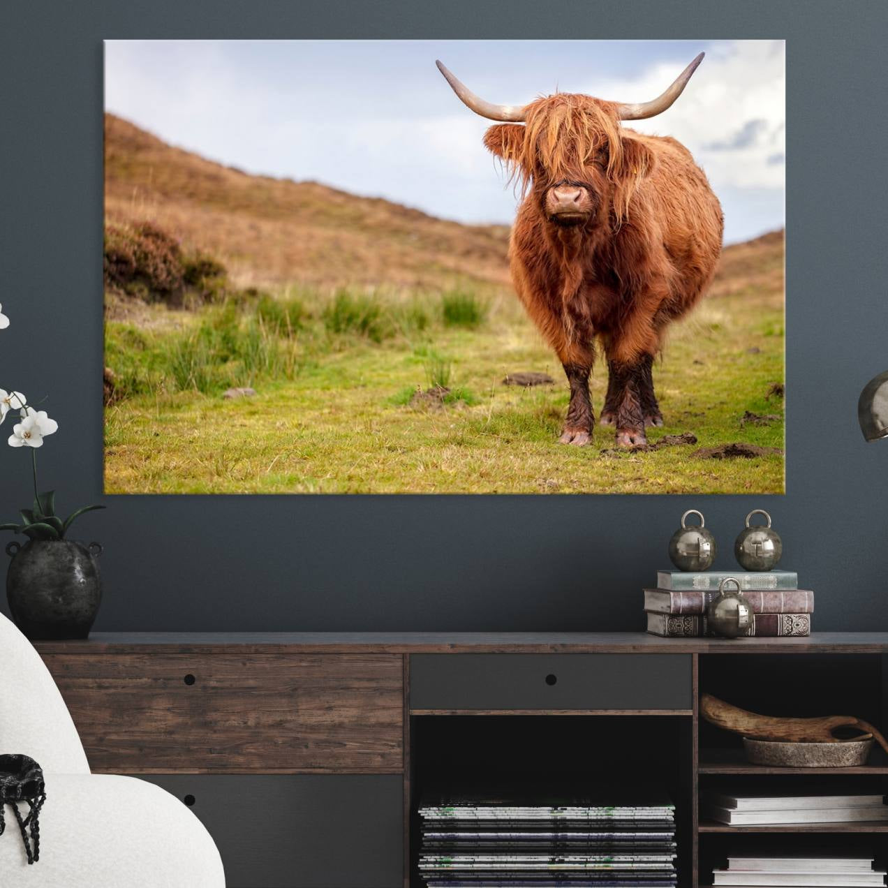 -Highland Cow Animal Canvas Wall Art Texas Cattle Art Print Farmhouse Wall Art Canvas Print